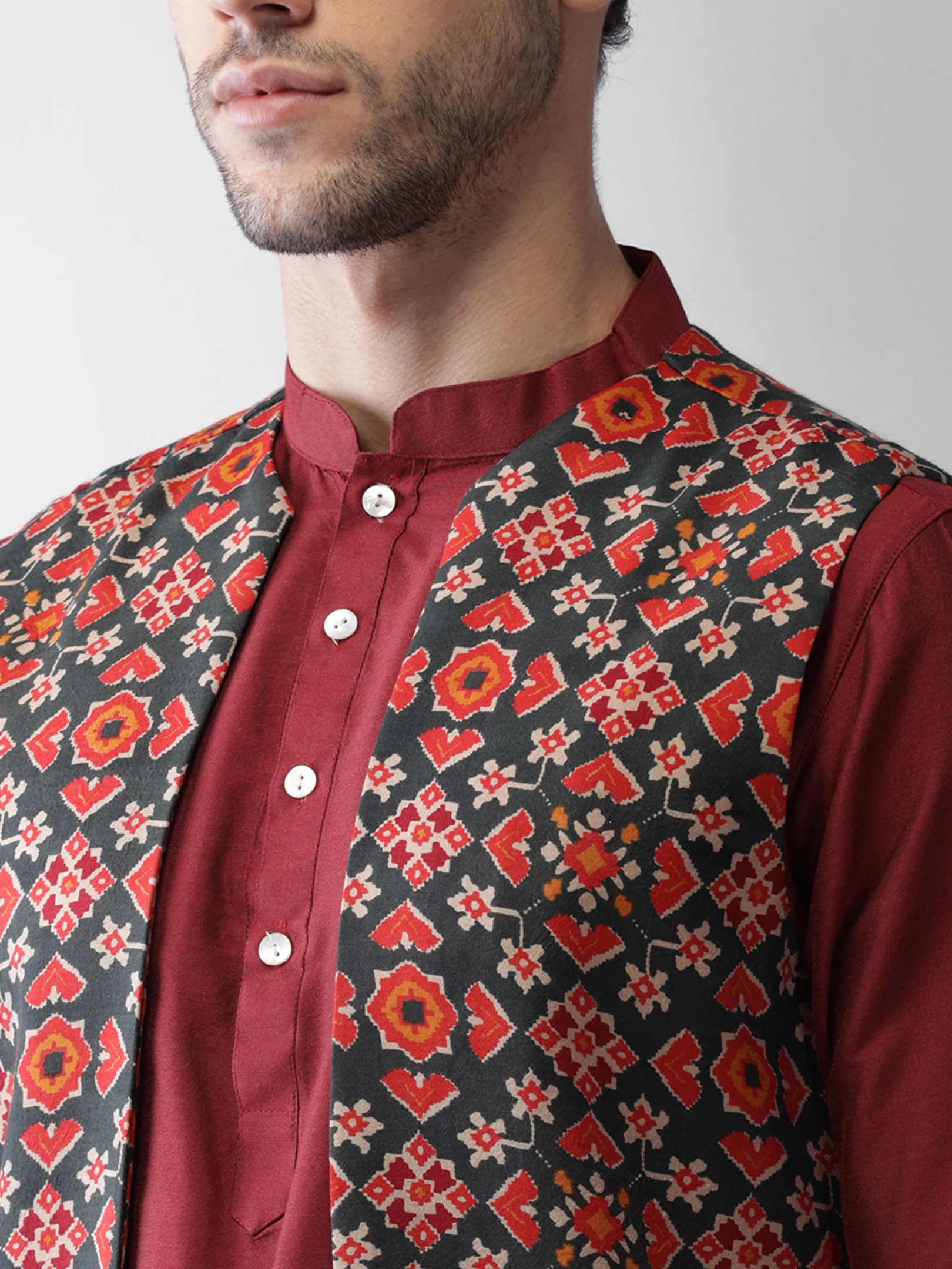 Men's Multi-Color Kurta Jacket Pyjama Set - Image 5