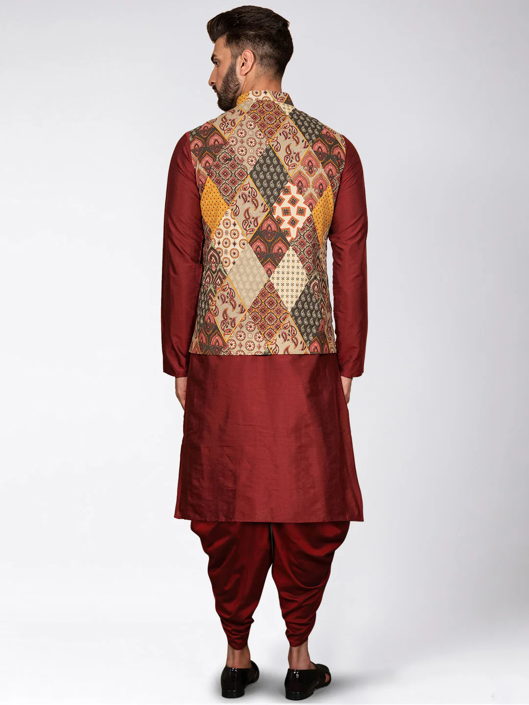Men's Multi-Color Kurta Jacket Dhoti Set - Image 4