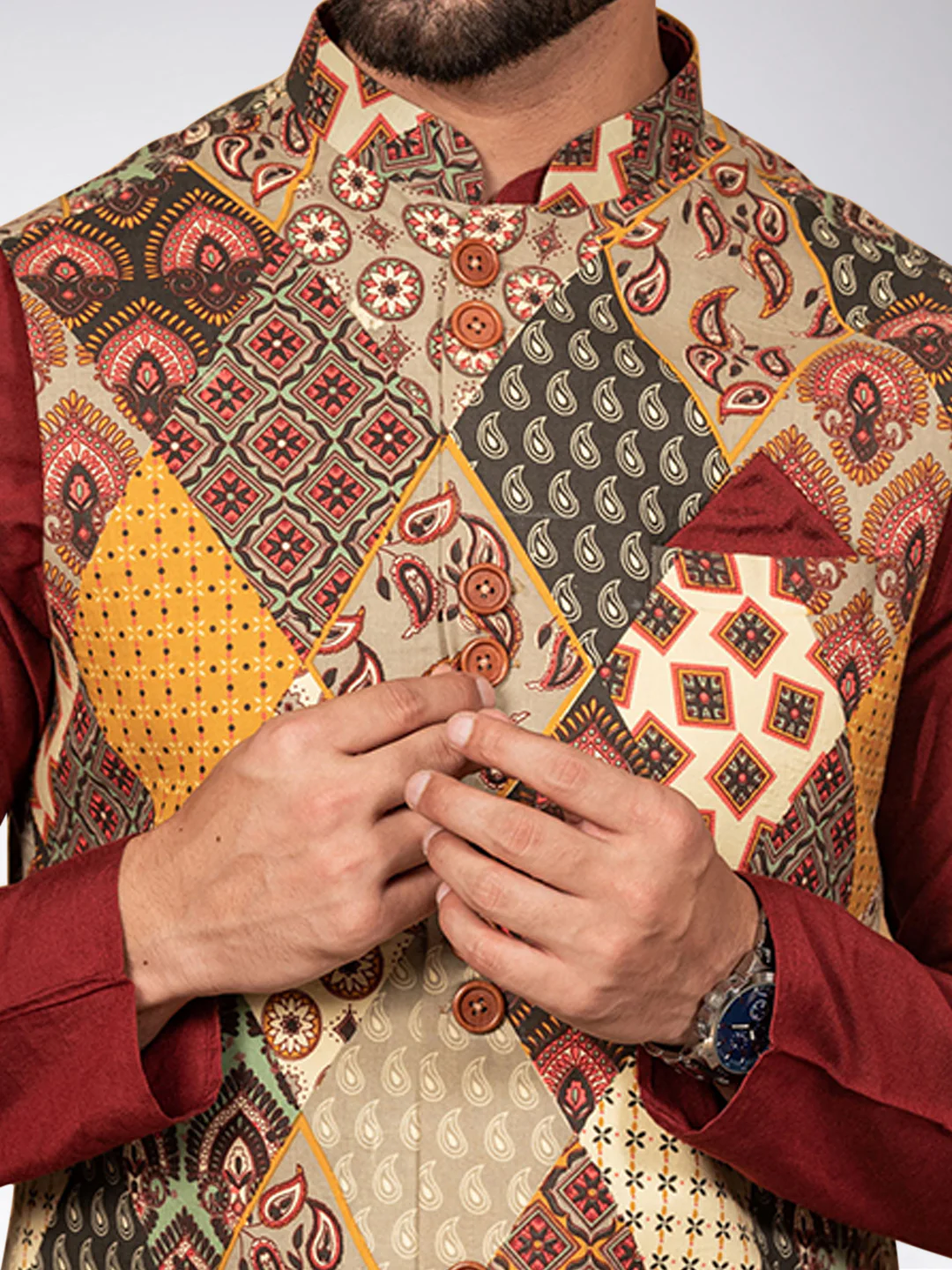 Men's Multi-Color Kurta Jacket Dhoti Set - Image 5