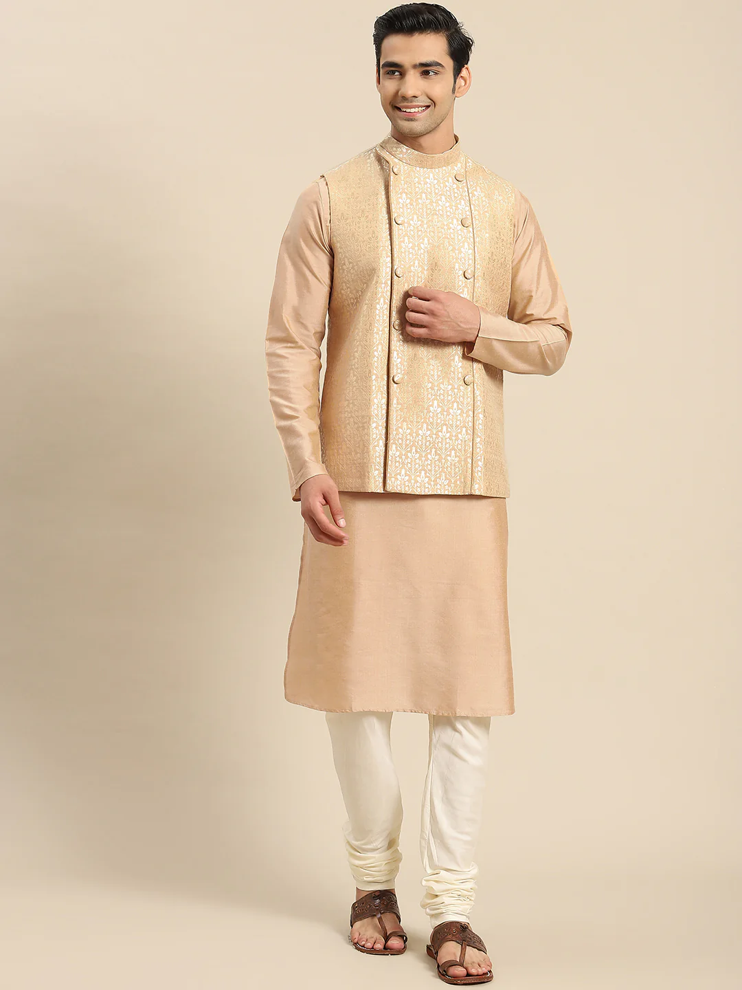 Kisah Men Gold Kurta Jacket Set - Image 6
