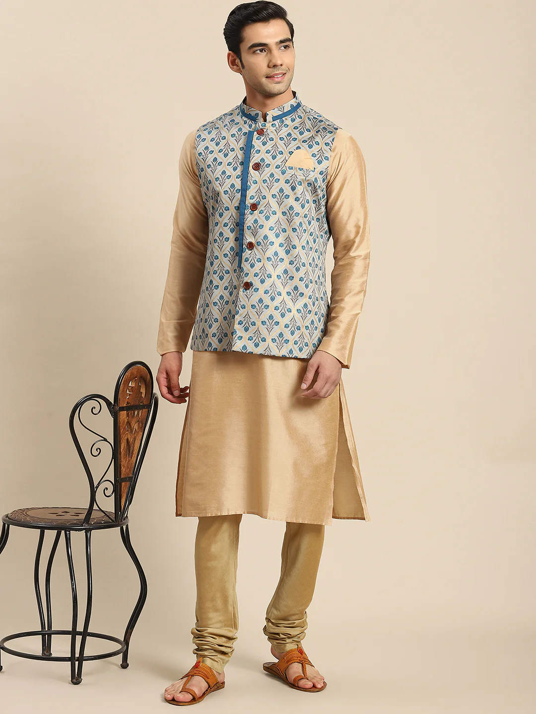 Kisah Men Blue Kurta Jacket Set