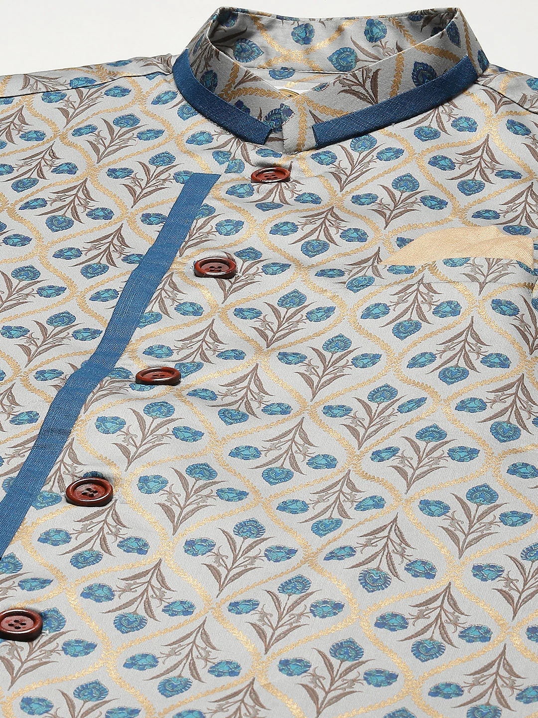Kisah Men Blue Kurta Jacket Set - Image 4