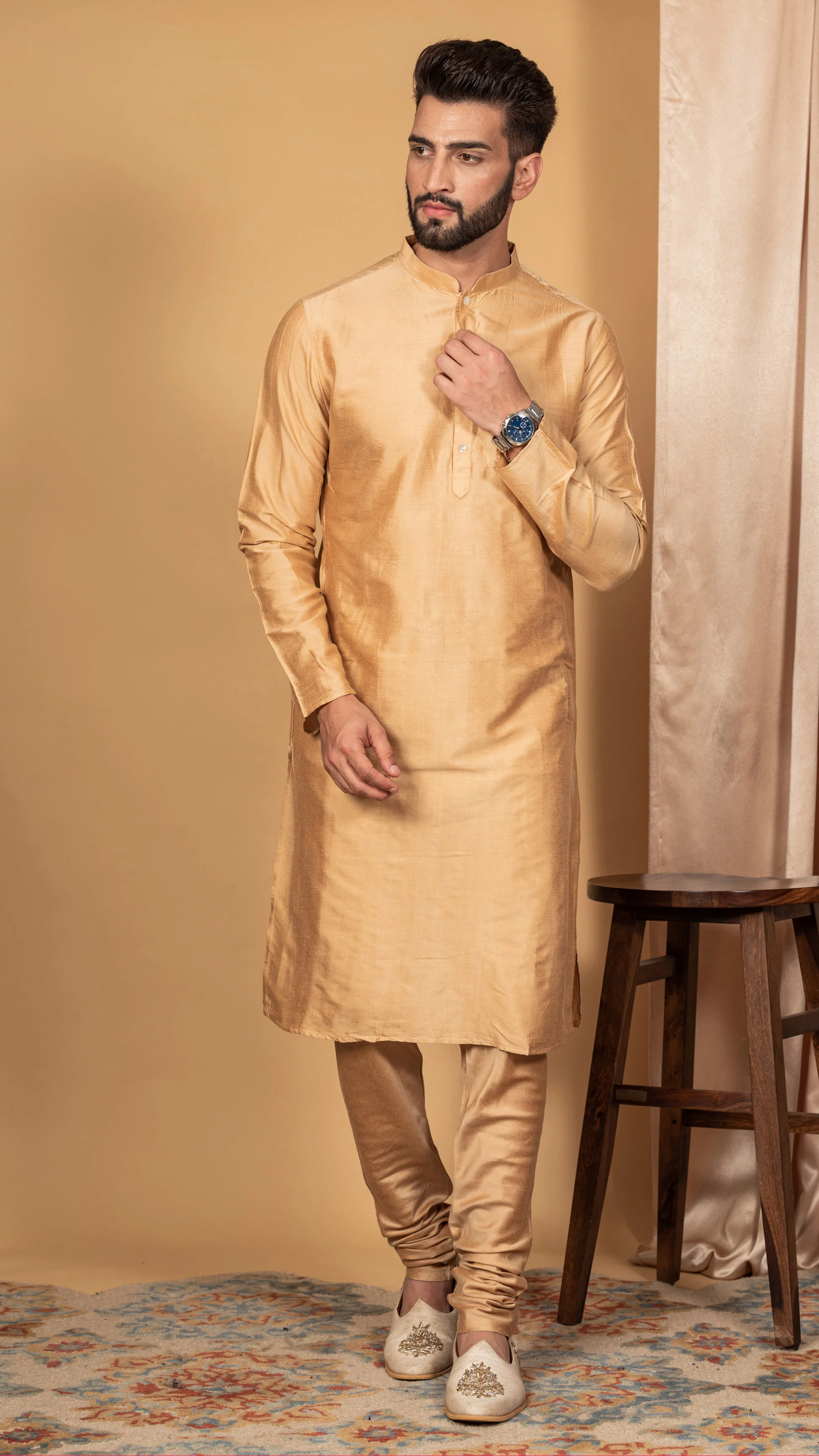 Men Navy Blue Kurta Jacket Set - Image 4