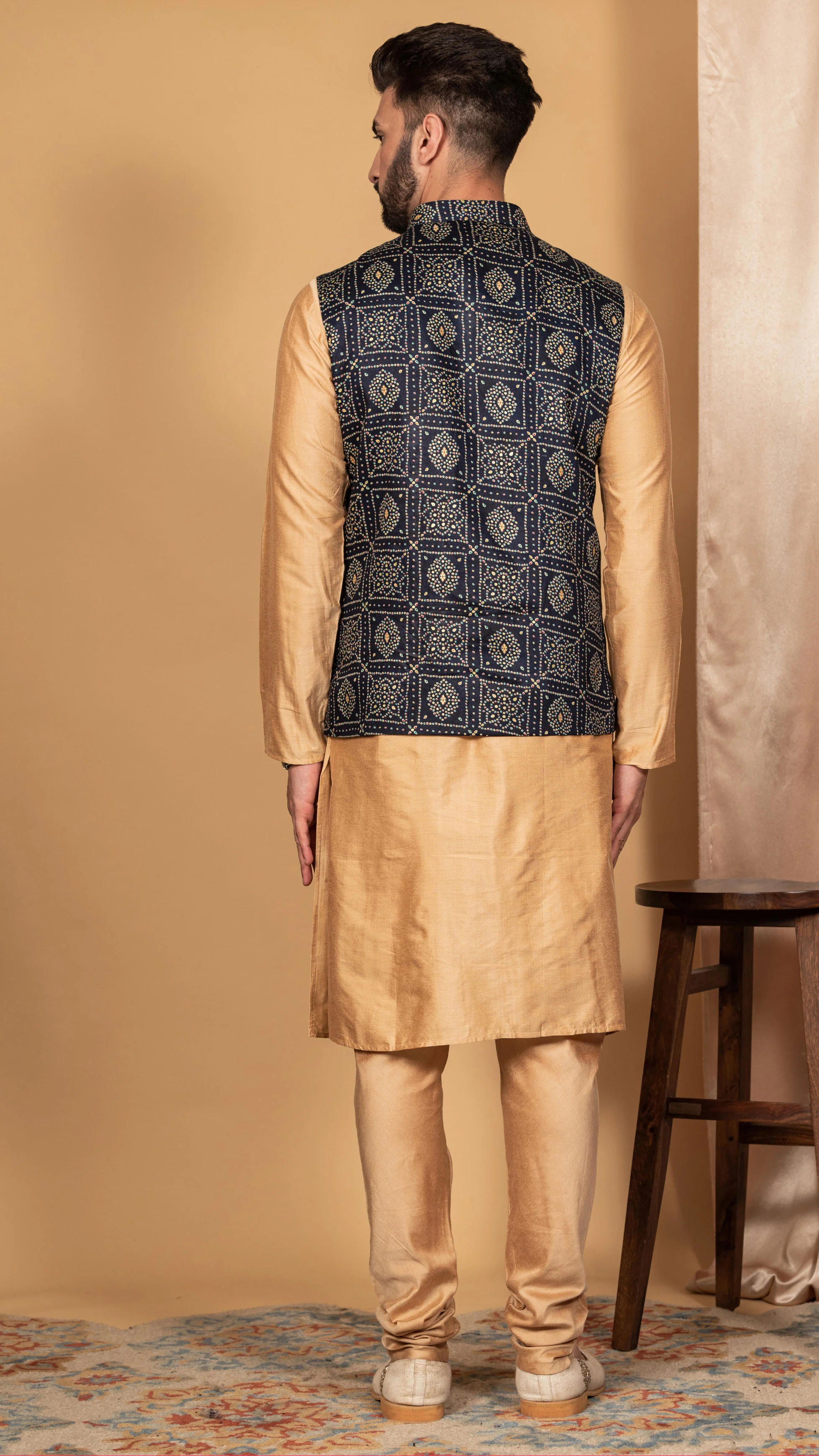 Men Navy Blue Kurta Jacket Set - Image 7