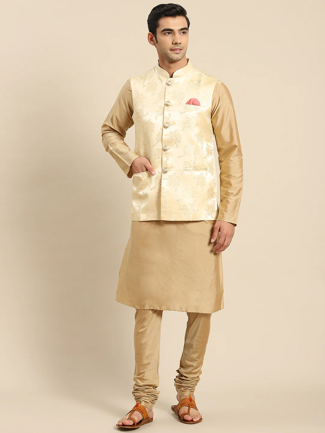 Kisah Men Gold Kurta Jacket Set - Image 7