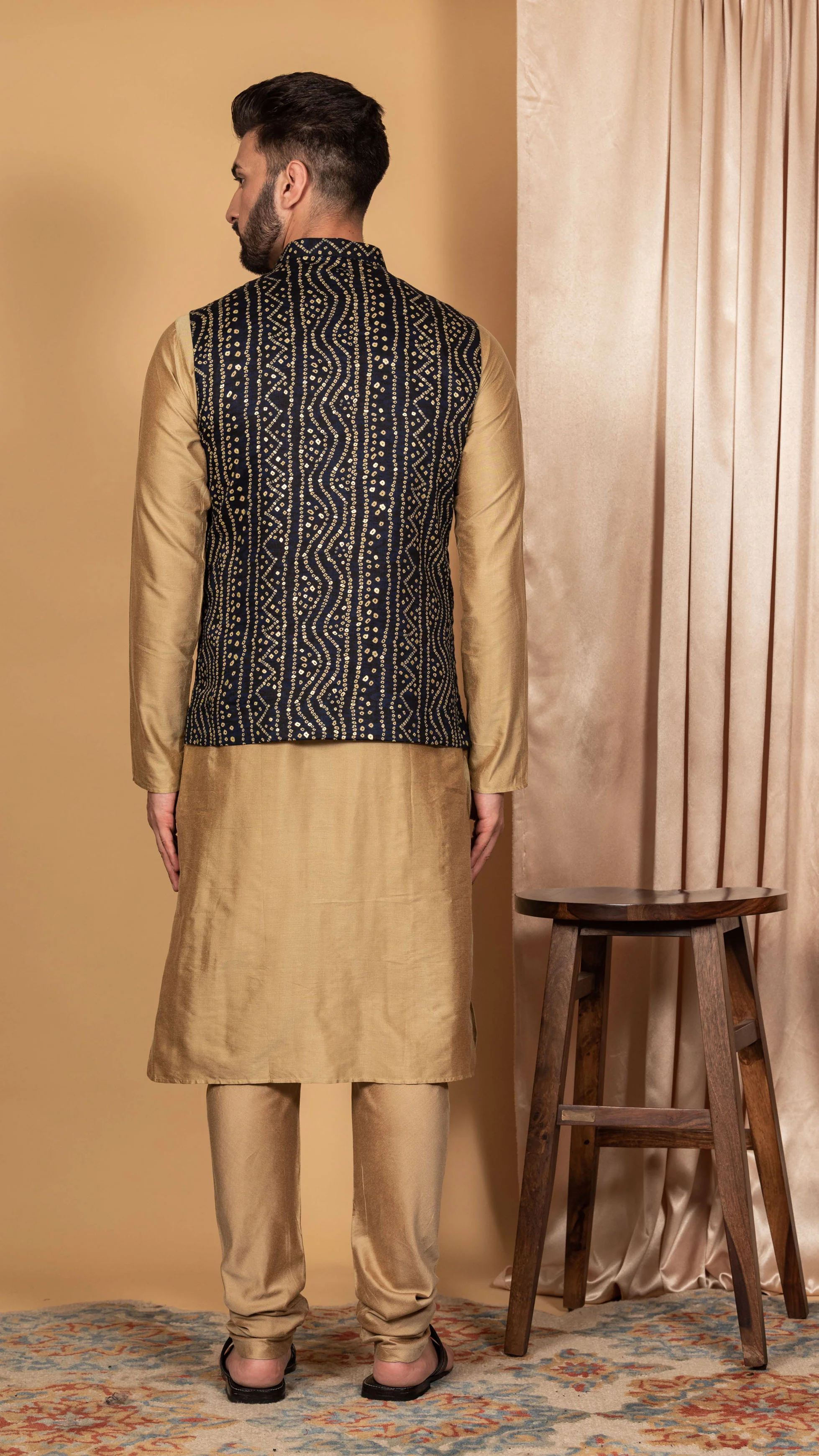 Men Navy Blue Kurta Jacket Set - Image 6