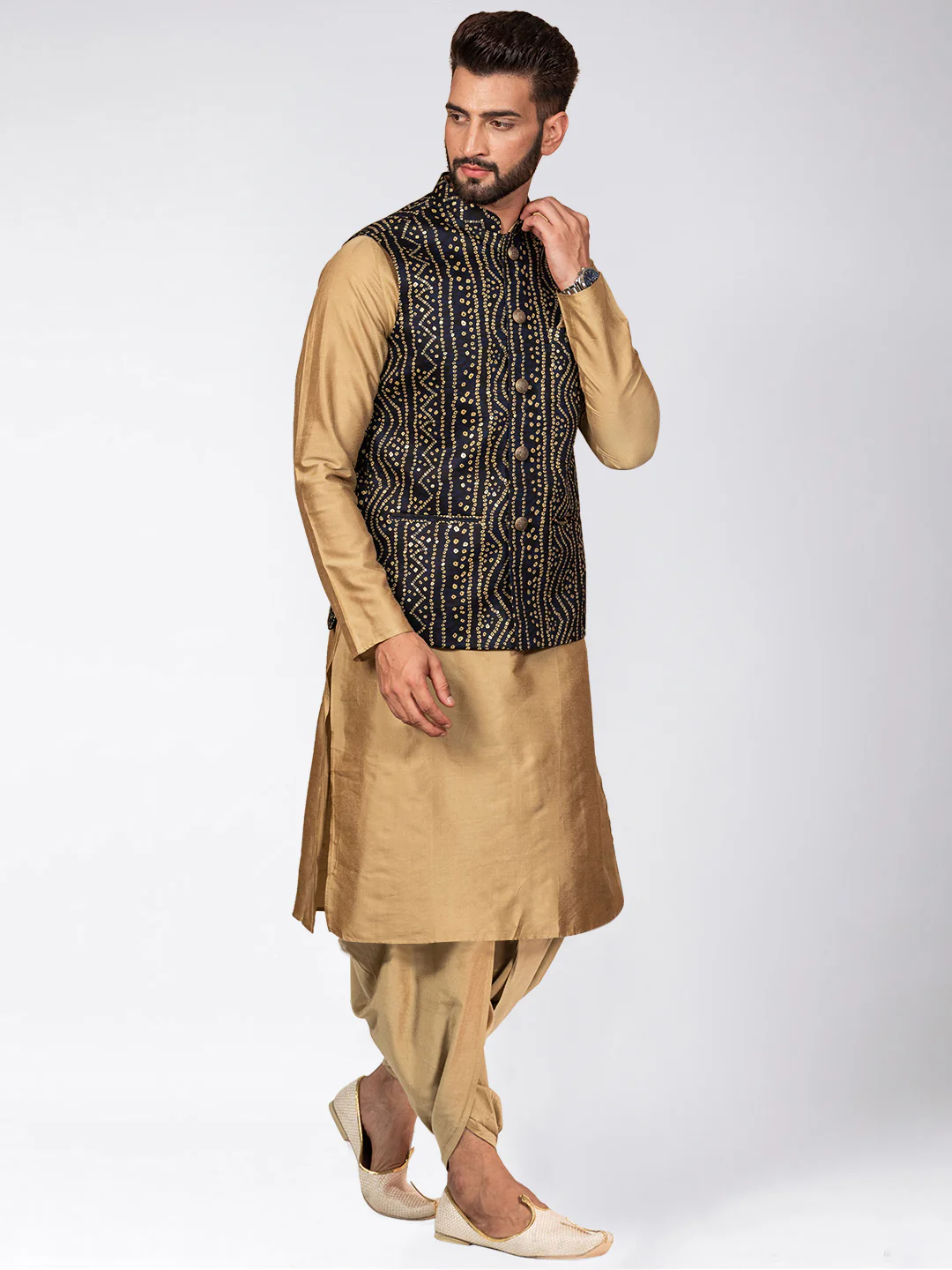 Kisah Men's Navy Blue Kurta Jacket Dhoti Set - Image 2