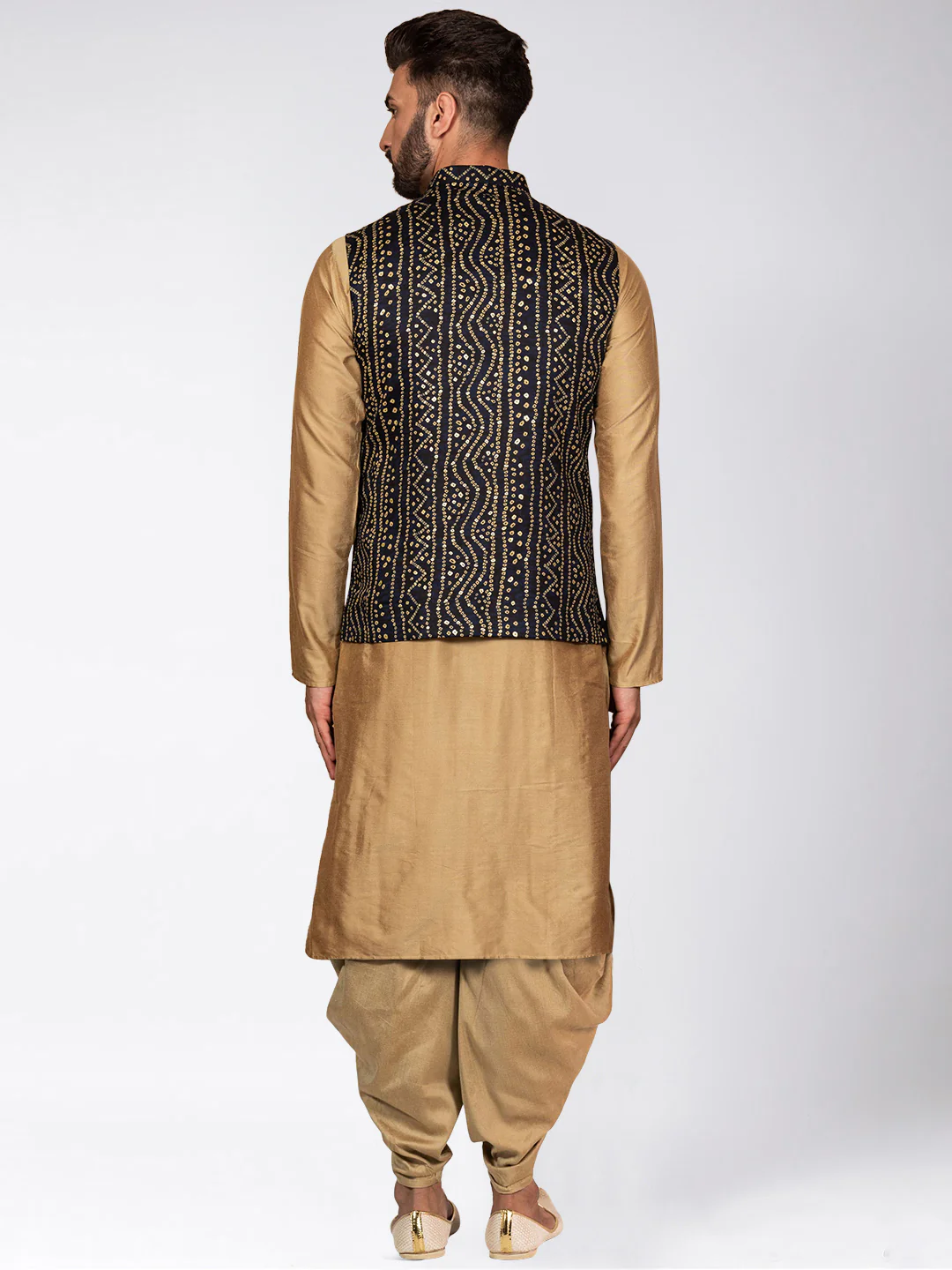 Kisah Men's Navy Blue Kurta Jacket Dhoti Set - Image 3