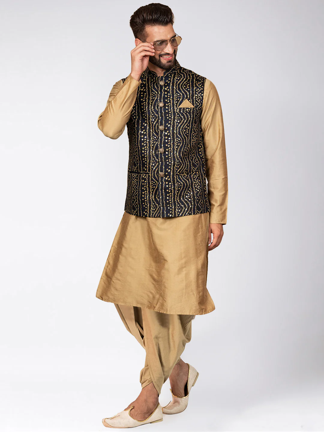 Kisah Men's Navy Blue Kurta Jacket Dhoti Set - Image 7