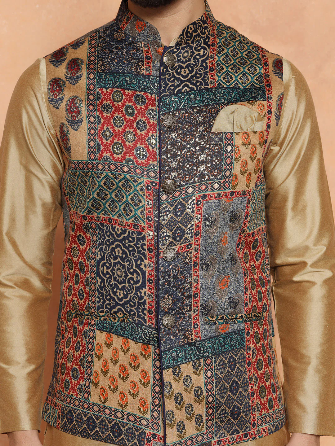 Multicolor Jacket Kurta Dhoti Set - Image 6