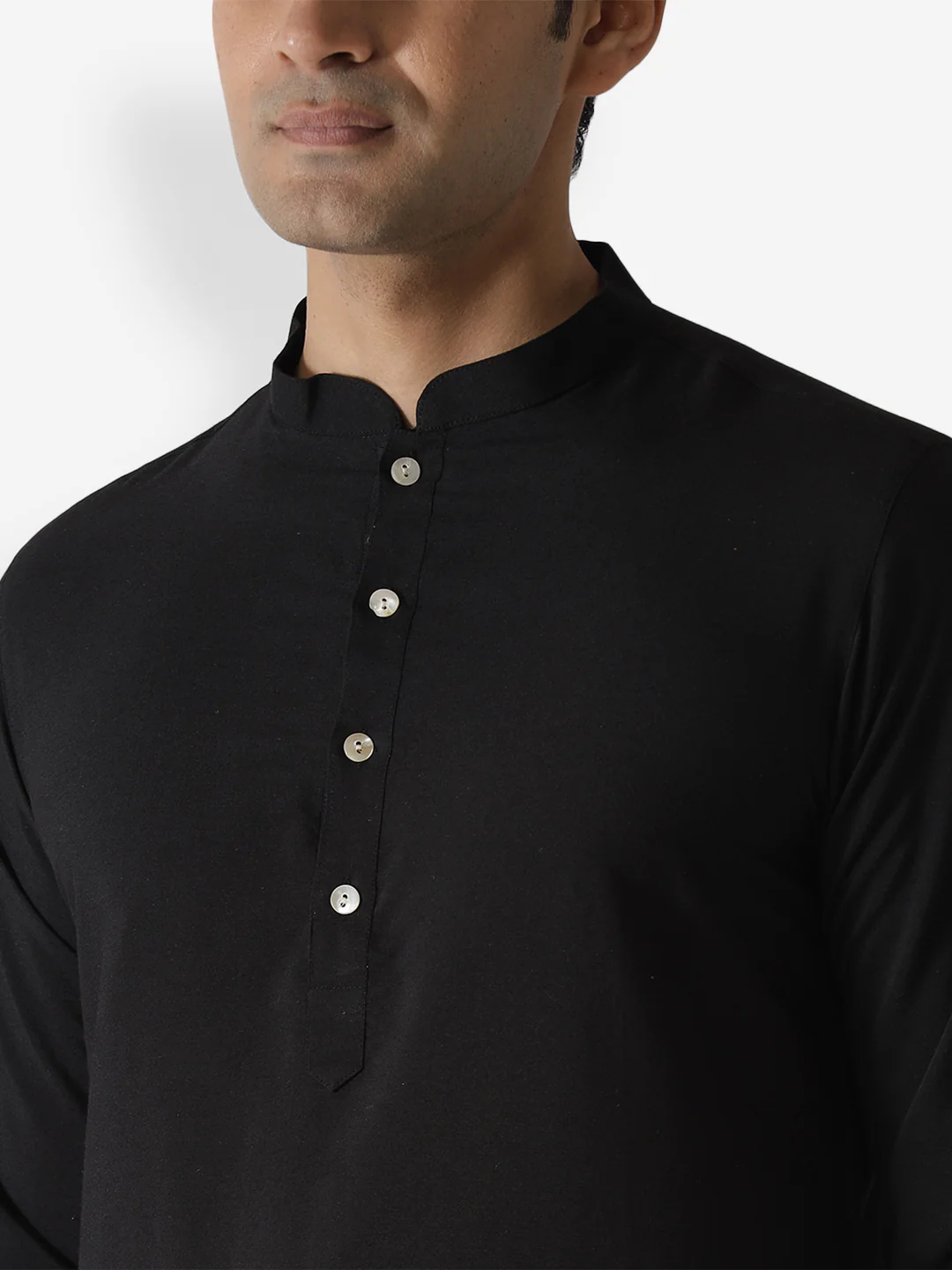 Black Cotton Plain Kurta - Image 5