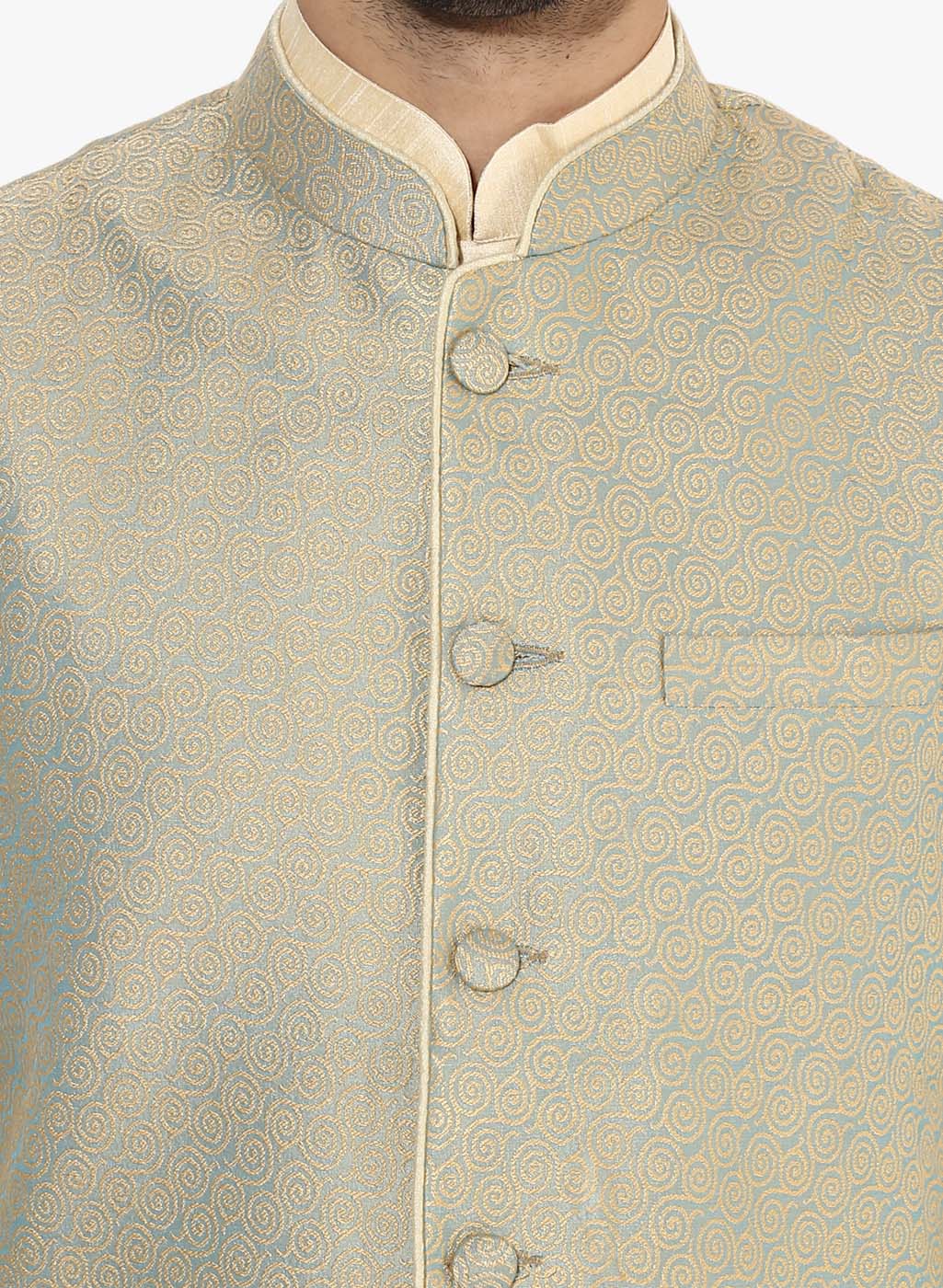 Kisah Plus Men's Green Kurta Churidar Waistcoat Set - Image 5