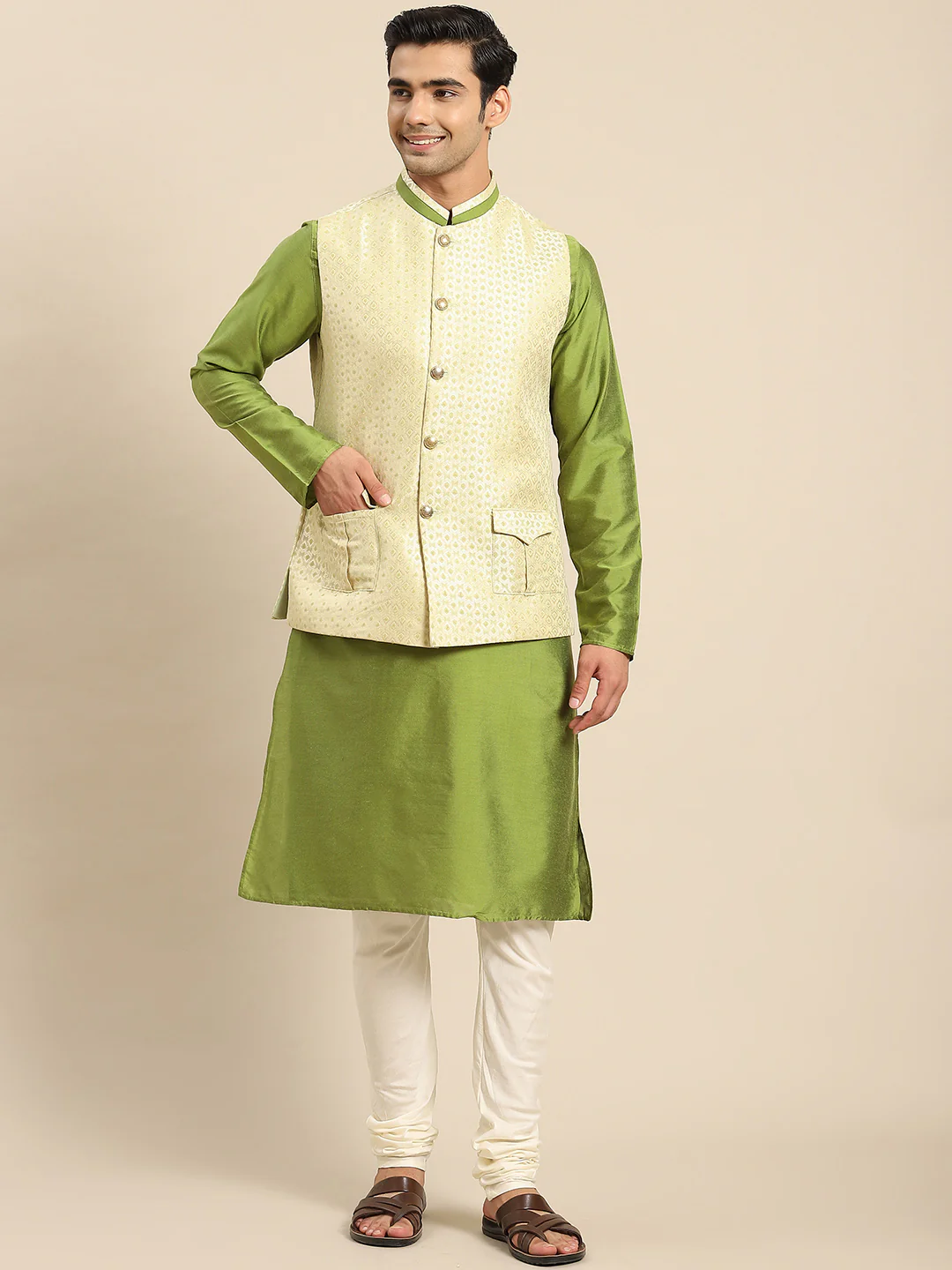 Kisah Men Gold Kurta Jacket Set - Image 7