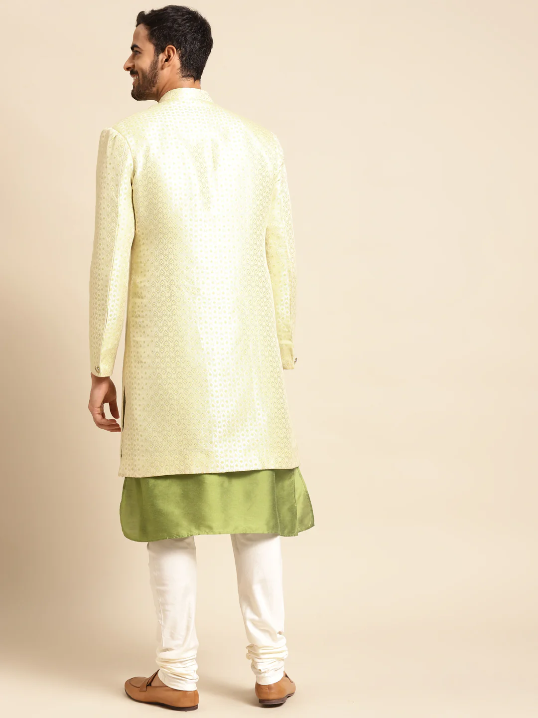 Men's Gold Indowestern Set With Kurta and Churidar - Image 2