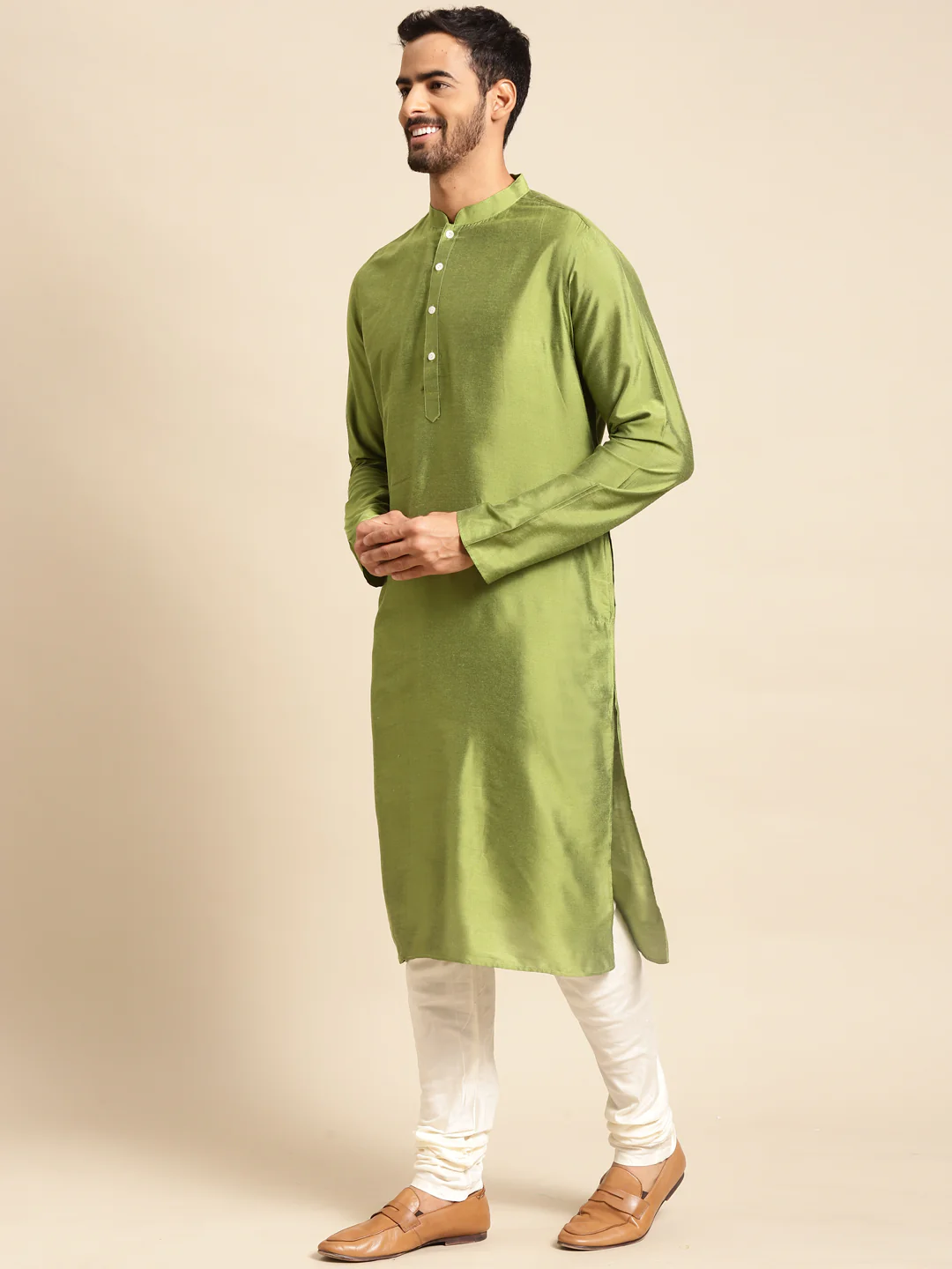 Men's Gold Indowestern Set With Kurta and Churidar - Image 3