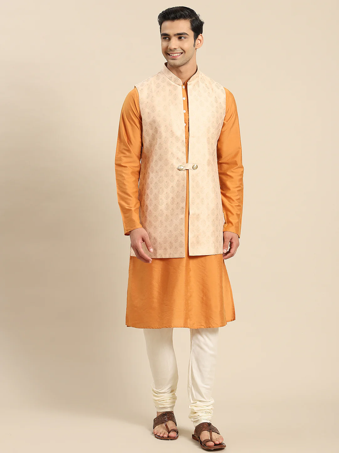 Kisah Men Taupe Kurta Jacket Set