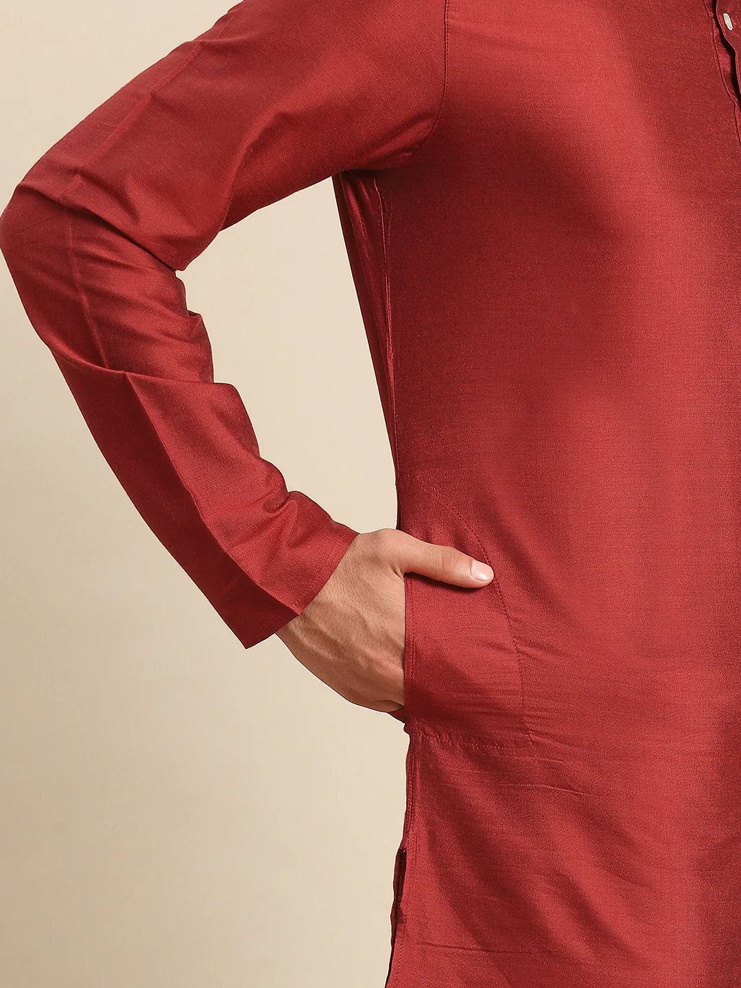 Men Red Kurta Jacket Set - Image 3
