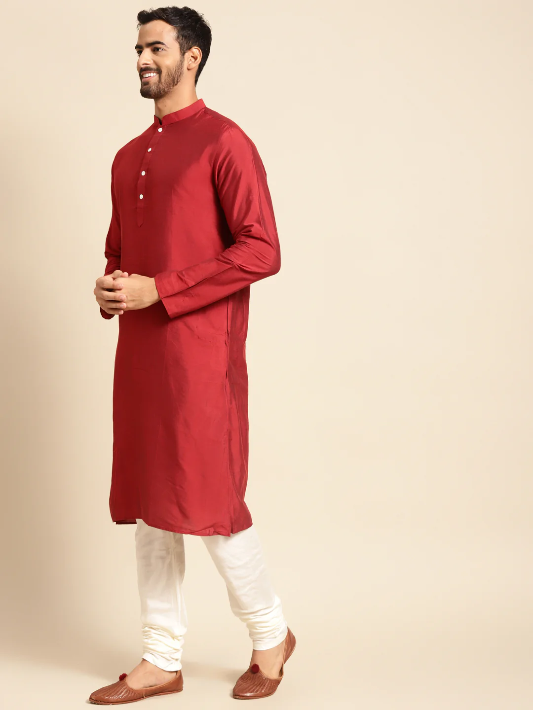 Kisah Men's Red Indowestern Set With Kurta and Churidar - Image 6