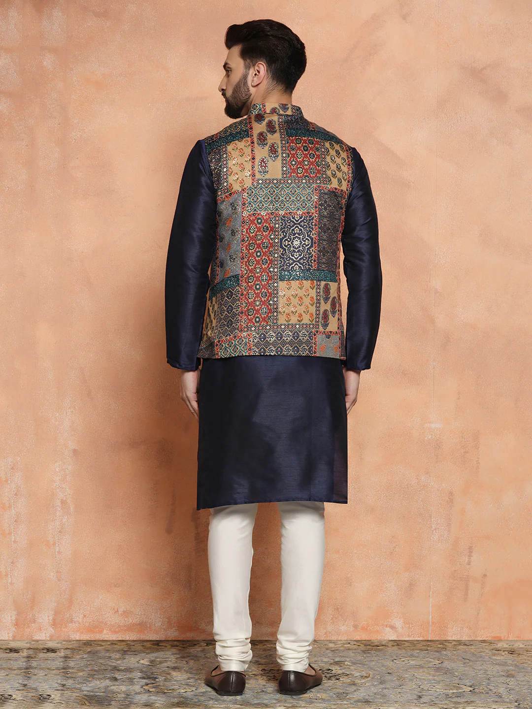 Multicolor Printed Nehru Jacket Kurta Churidar - Image 4