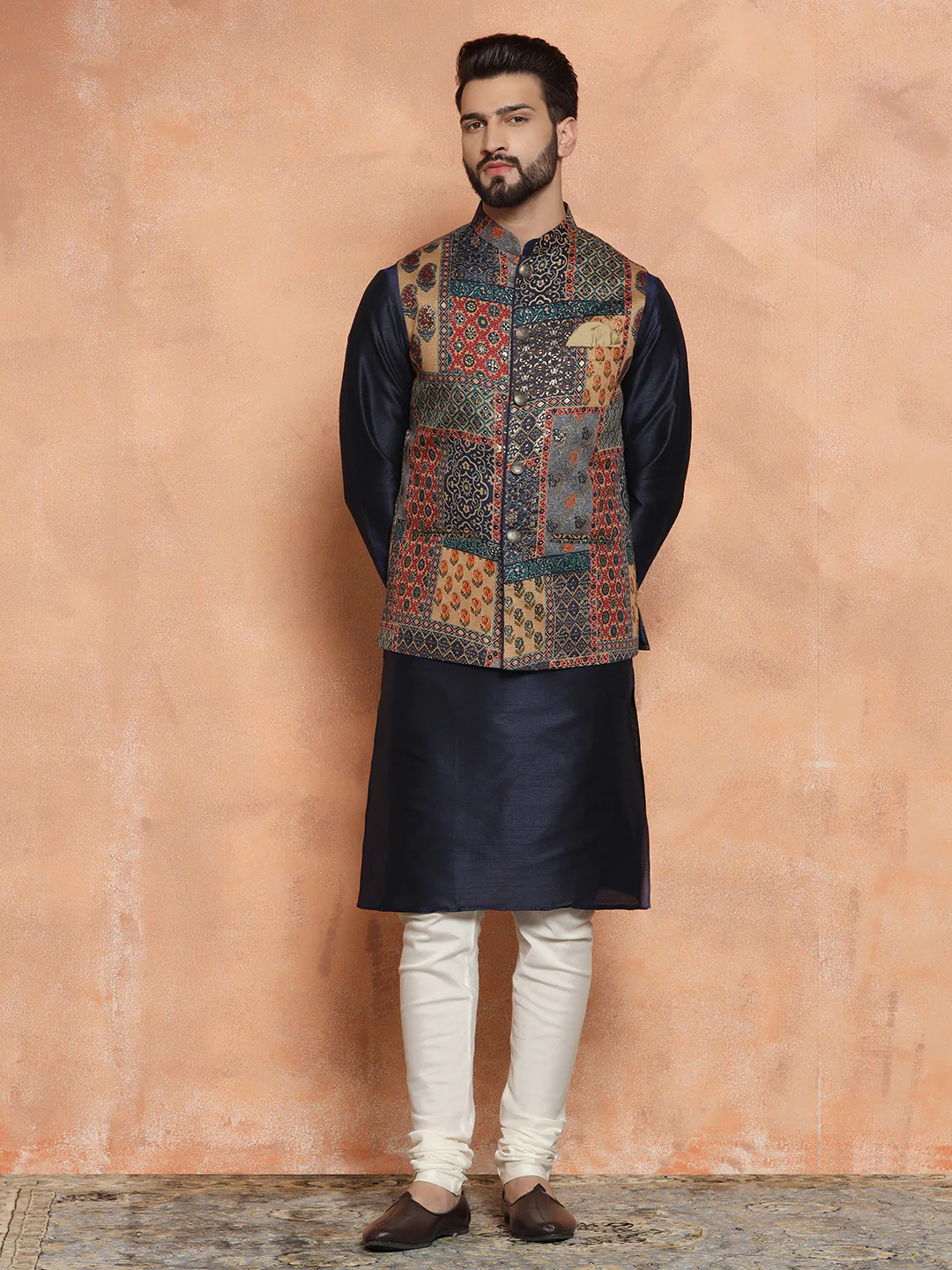 Multicolor Printed Nehru Jacket Kurta Churidar - Image 8