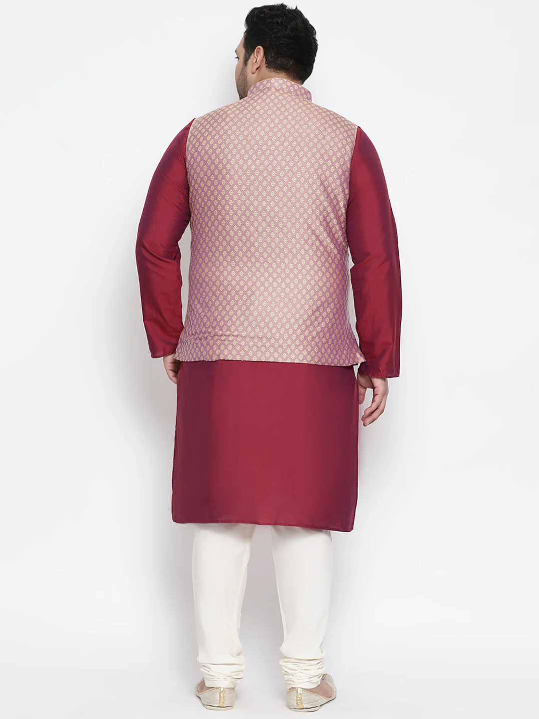 Men's Mauve Kurta Churidar Jacket Set - Image 3