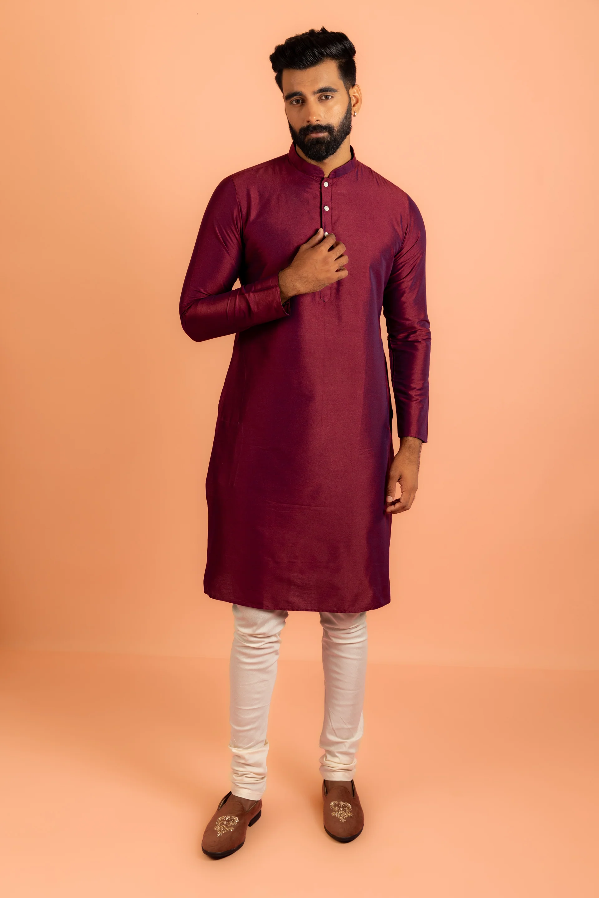 Men Grey Printed Kurta Jacket Churidar Set - Image 7