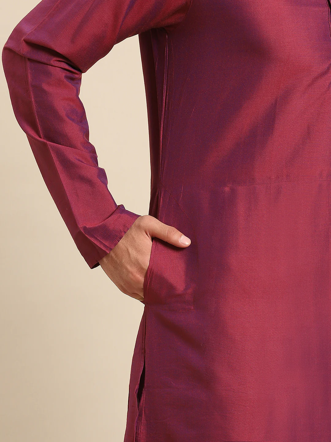 Men Light Pink Kurta Jacket Churidar Set - Image 3