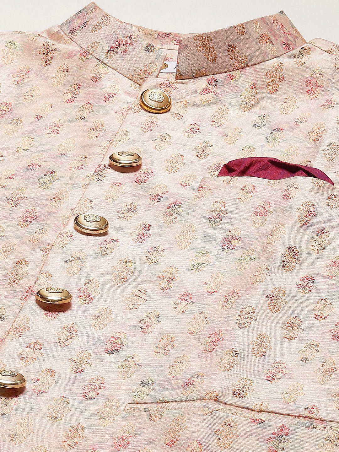 Men Light Pink Kurta Jacket Churidar Set - Image 4