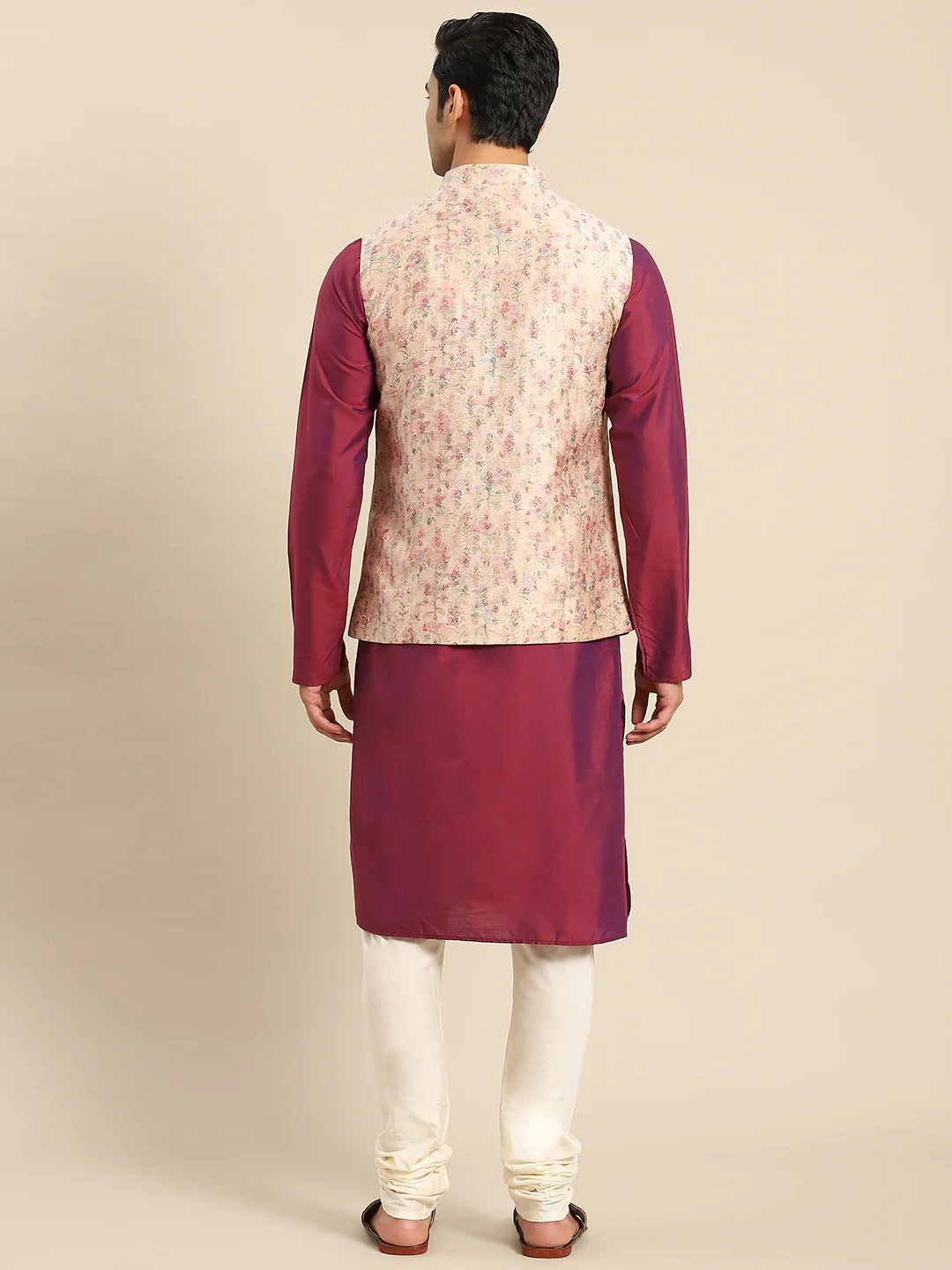 Men Light Pink Kurta Jacket Churidar Set - Image 8