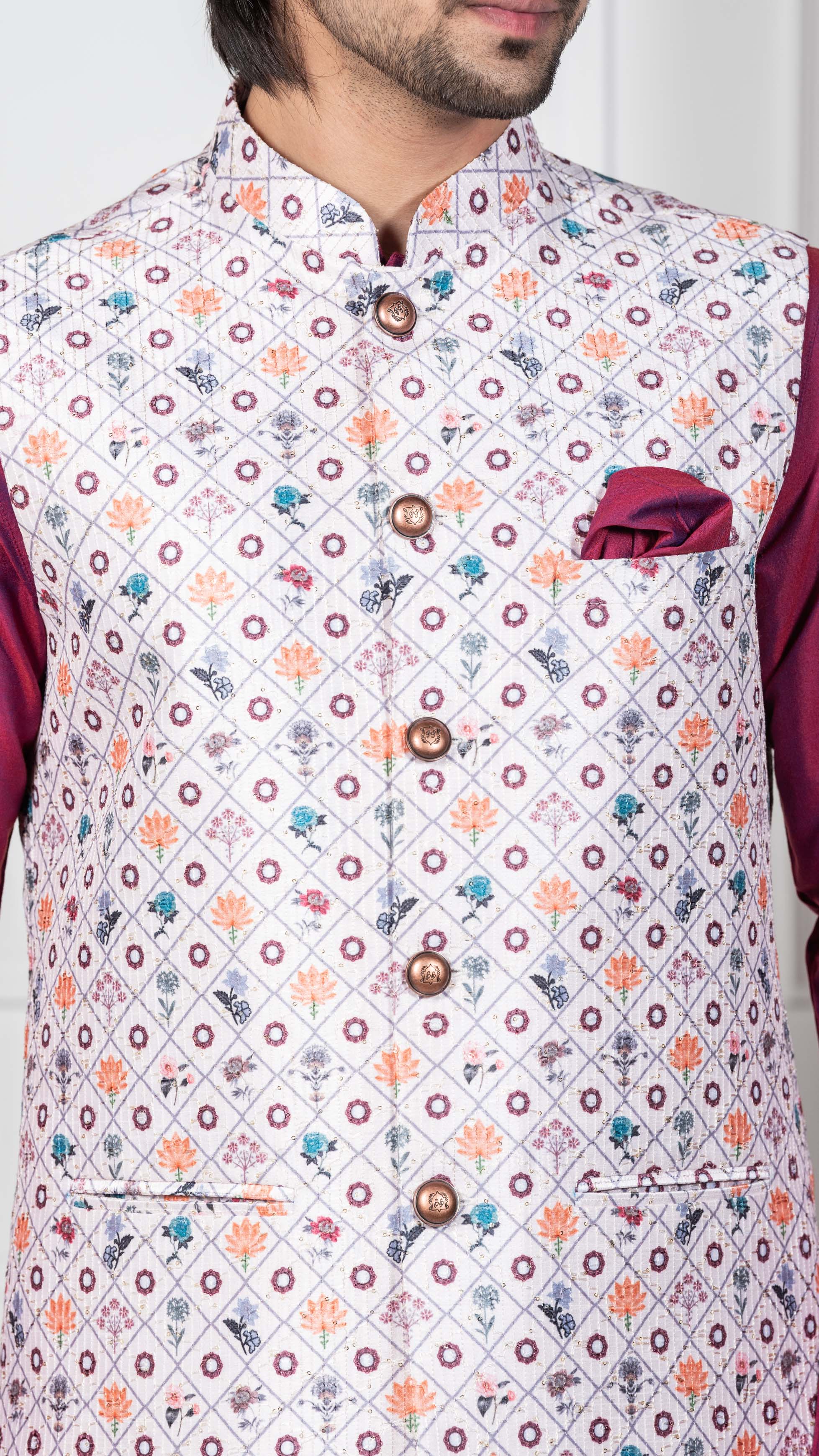 Kisah Men White Kurta Jacket Set - Image 5