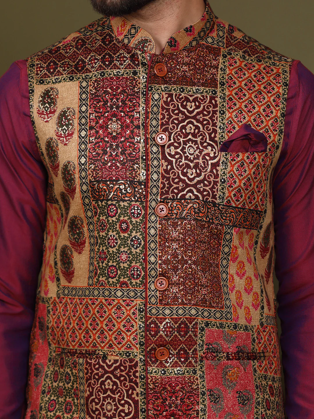 Maroon Silk Blend Embroidered Jacket Set with Dhoti - Image 6