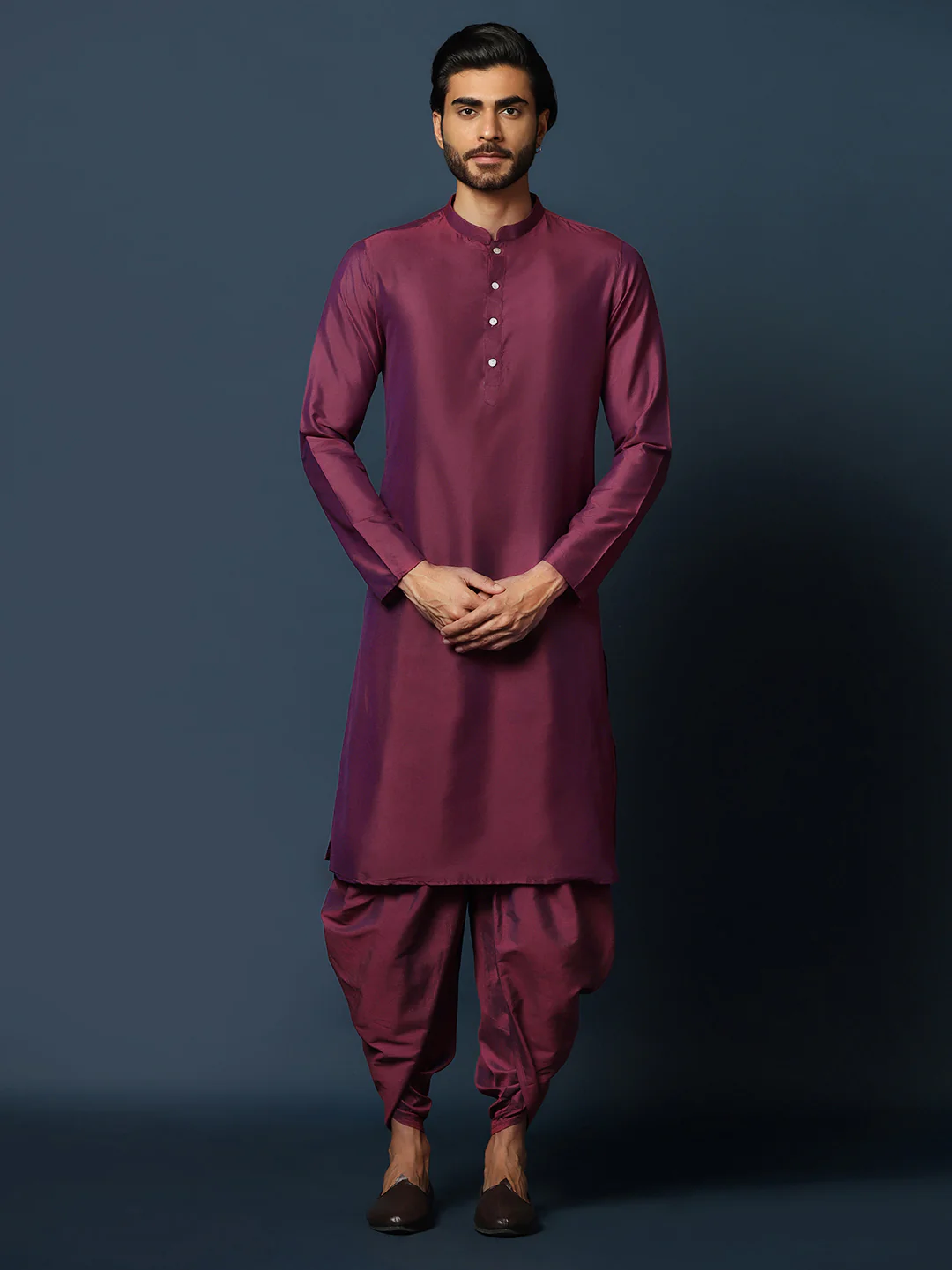 Black Jacquard Indo-Western Sherwani Set with Maroon Silk Blend Kurta and Dhoti Pants – Wedding & Reception Ensemble - Image 5