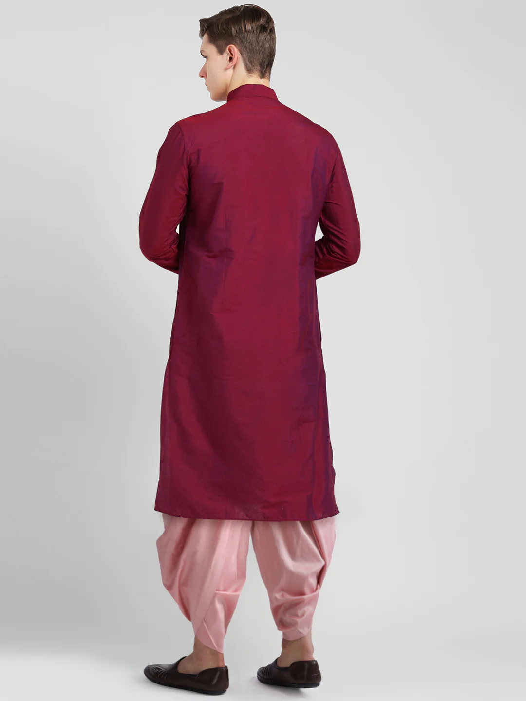 Maroon Cotton Silk Kurta Dhoti Set - Image 4