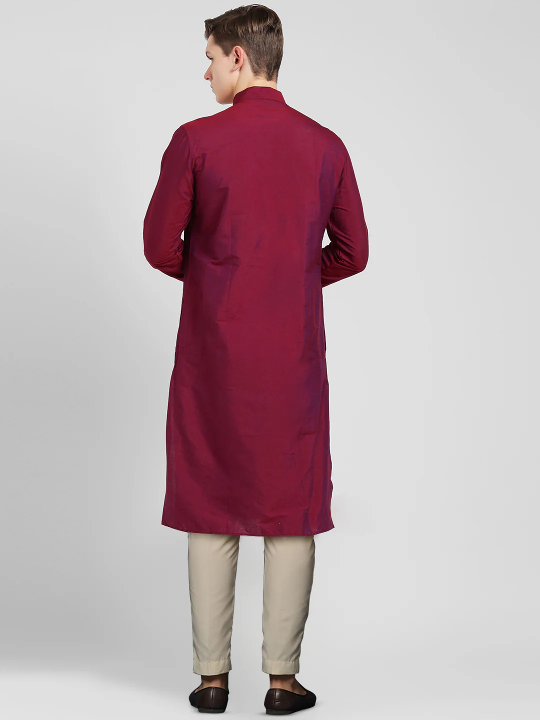 Magenta Cotton Silk Solid Kurta Trouser Set - Image 4