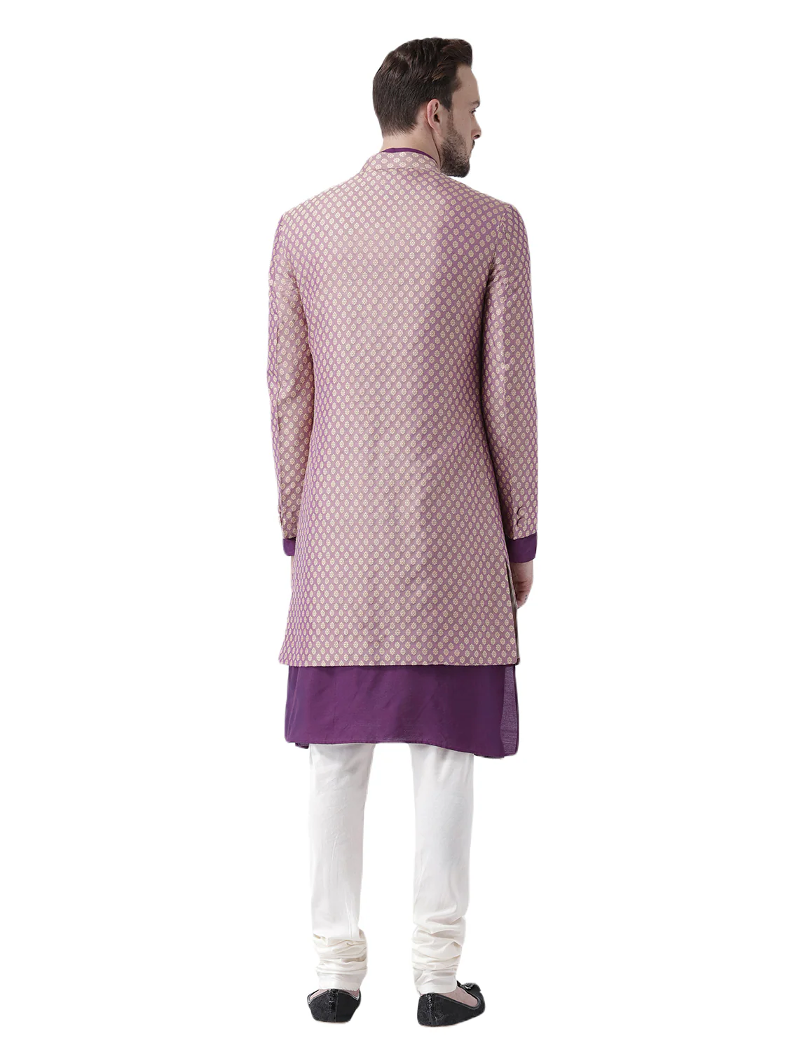 Men's Purple Indowestern Set With Kurta and Churidar - Image 4