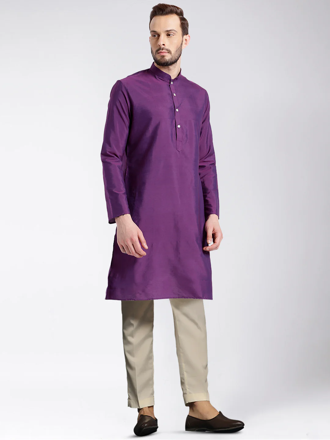 Men's Purple Kurta Trousers Set - Image 3