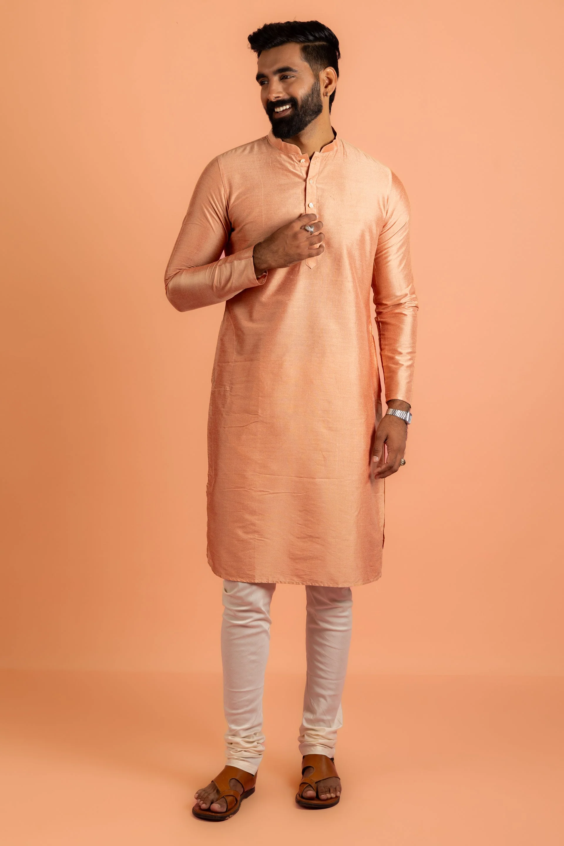 Men Mauve Textured Kurta Jacket Churidar Set - Image 25
