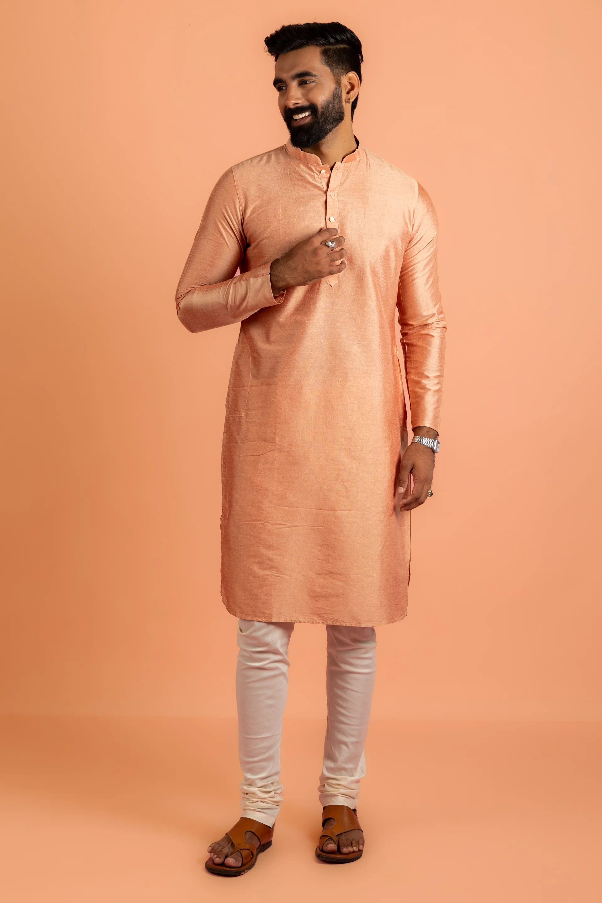Men Mauve Textured Kurta Jacket Churidar Set - Image 7