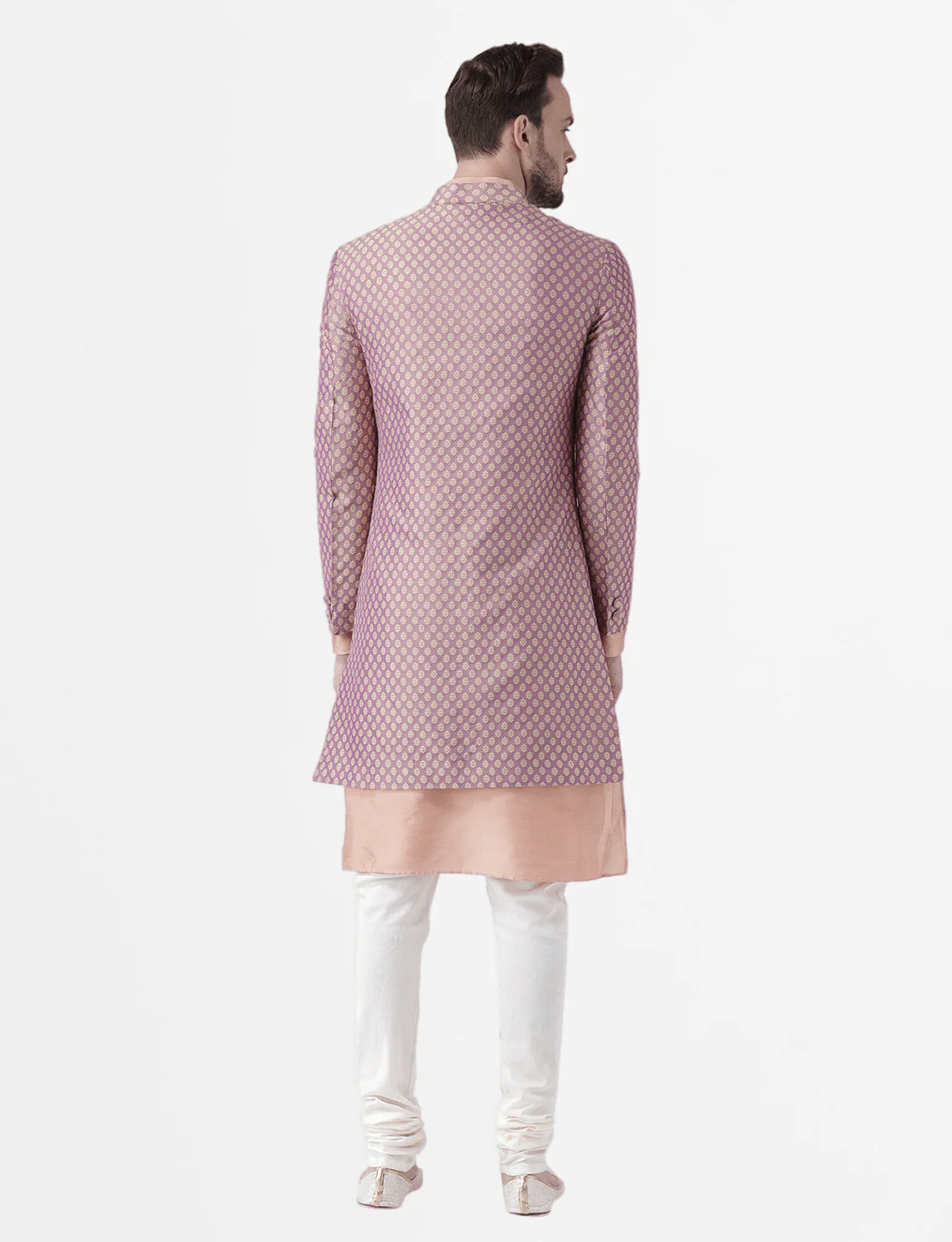 Men's Peach Indowestern Set With Kurta and Churidar - Image 4