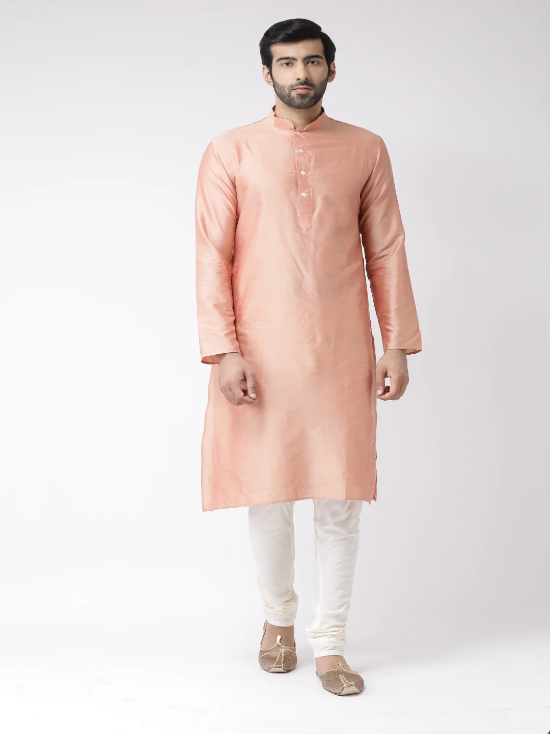 Men Beige Textured Kurta Indowestern Churidar Set - Image 5