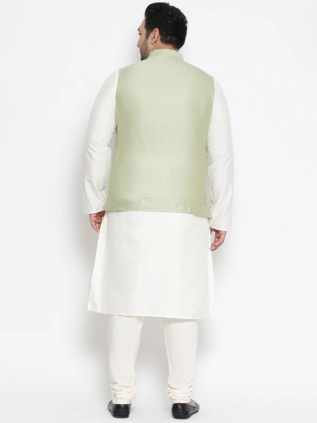 Men's Green Kurta Churidar Jacket Set - Image 3