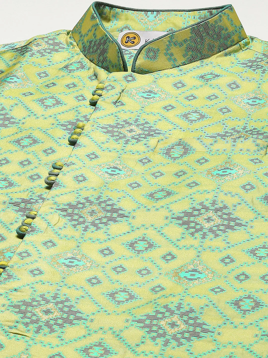 Men Green Kurta Jacket Set - Image 4