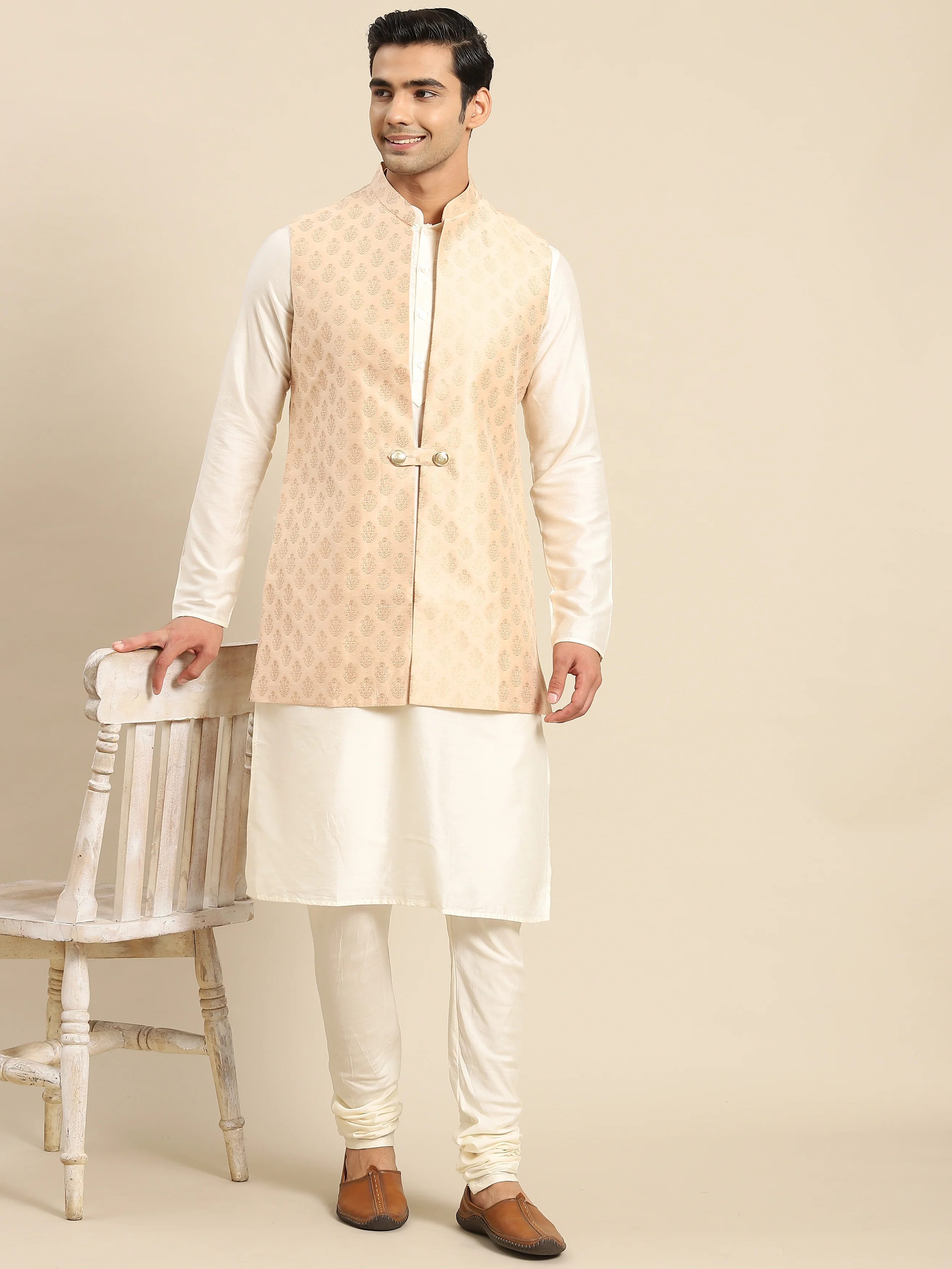 Kisah Men Taupe Kurta Jacket Set - Image 2
