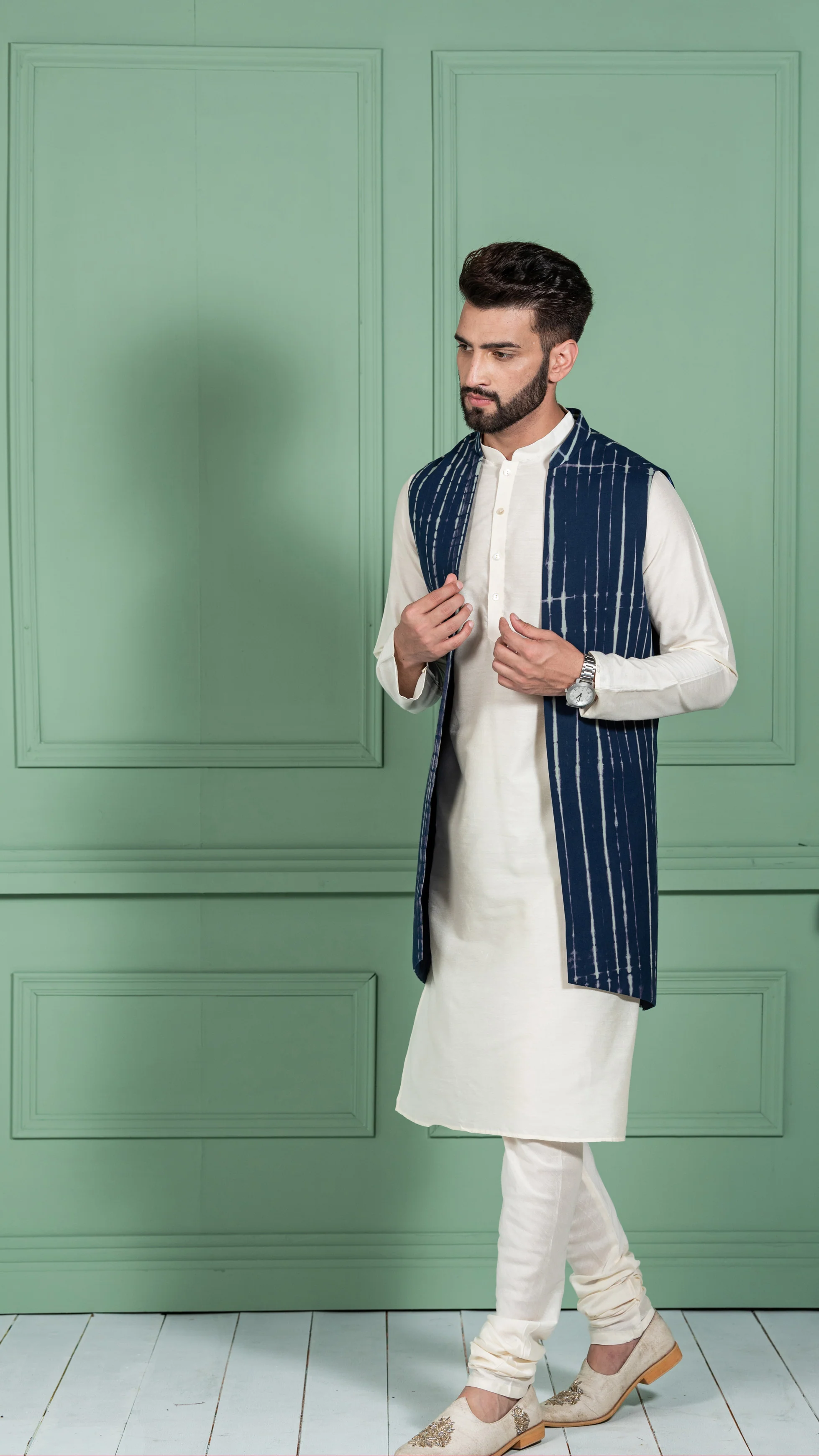 Kisah Men Navy Blue Kurta Jacket Set - Image 3