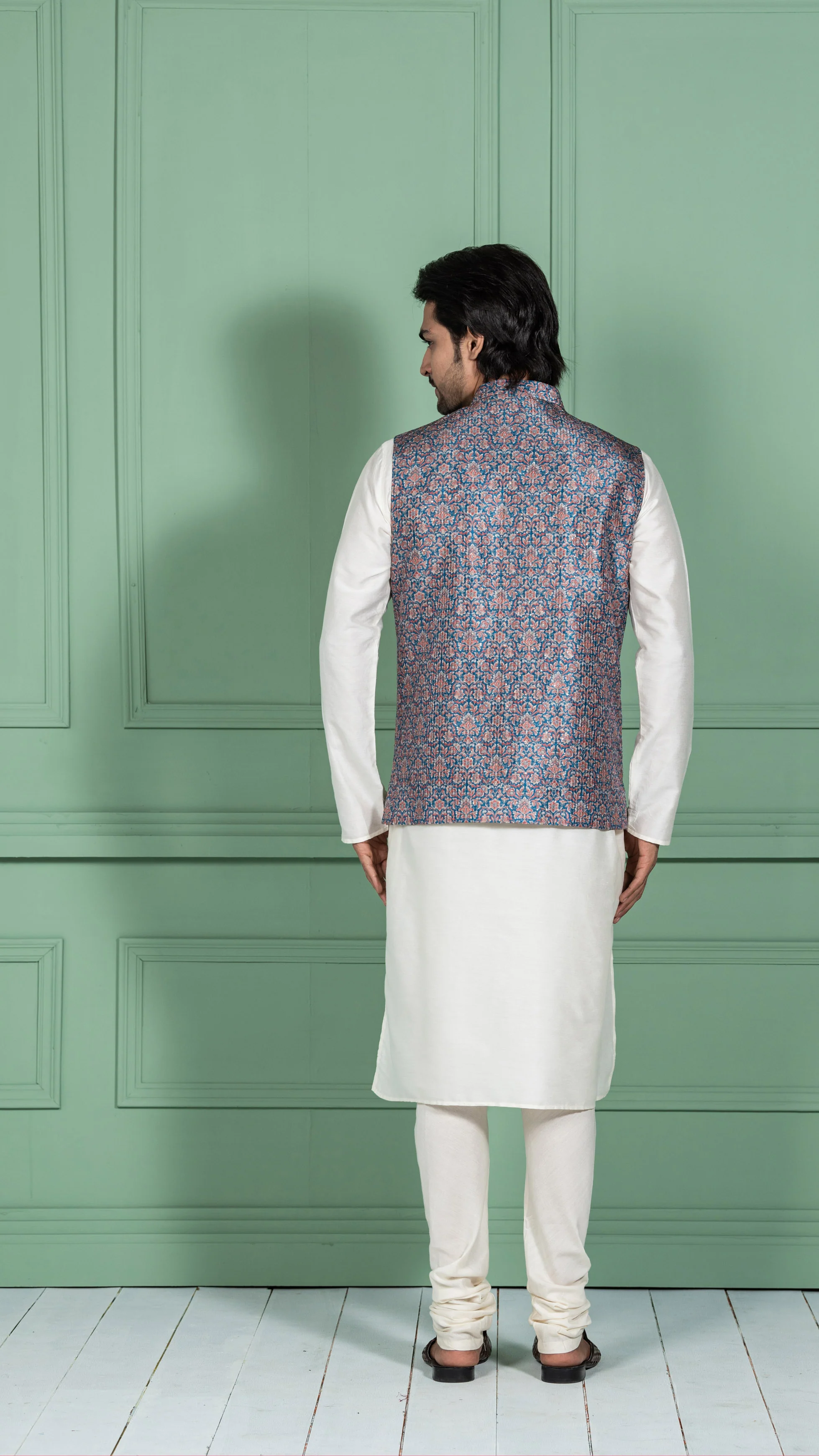 Kisah Men Blue Kurta Jacket Set - Image 3