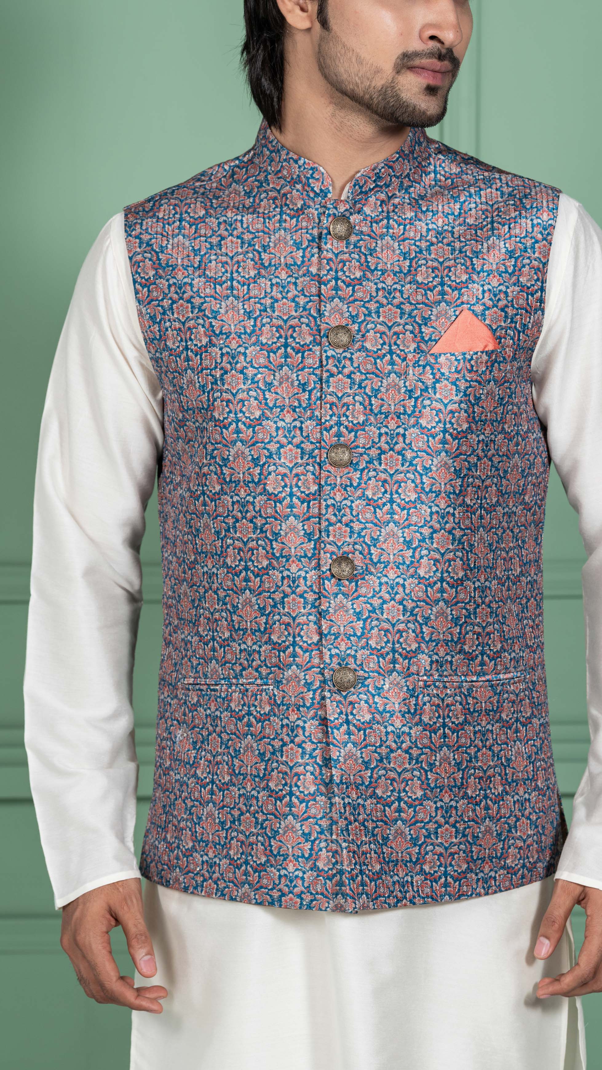 Kisah Men Blue Kurta Jacket Set - Image 5