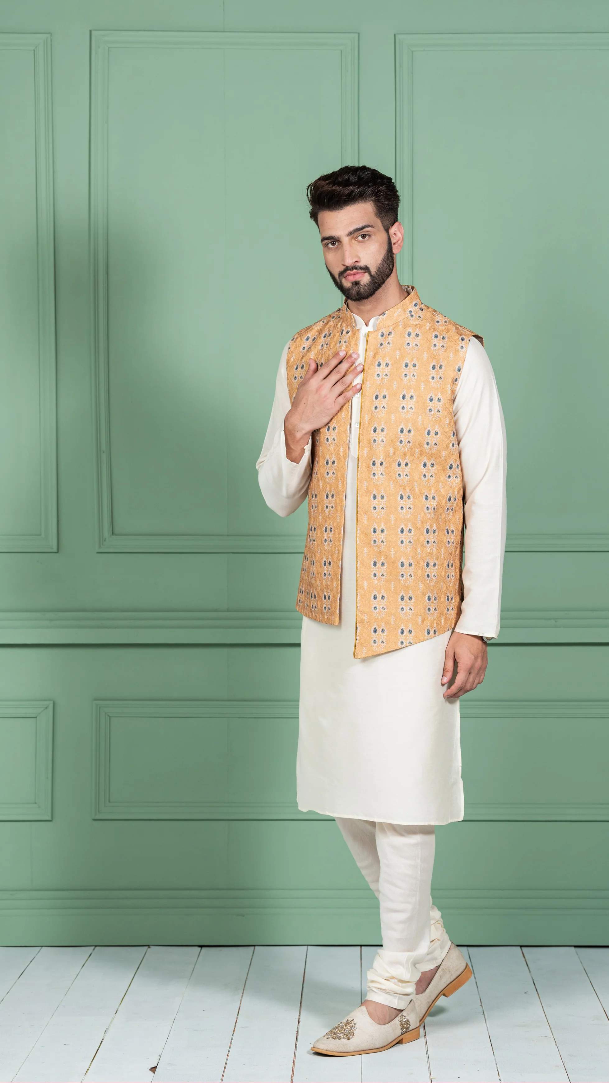 Kisah Men Mustard Kurta Jacket Set - Image 2