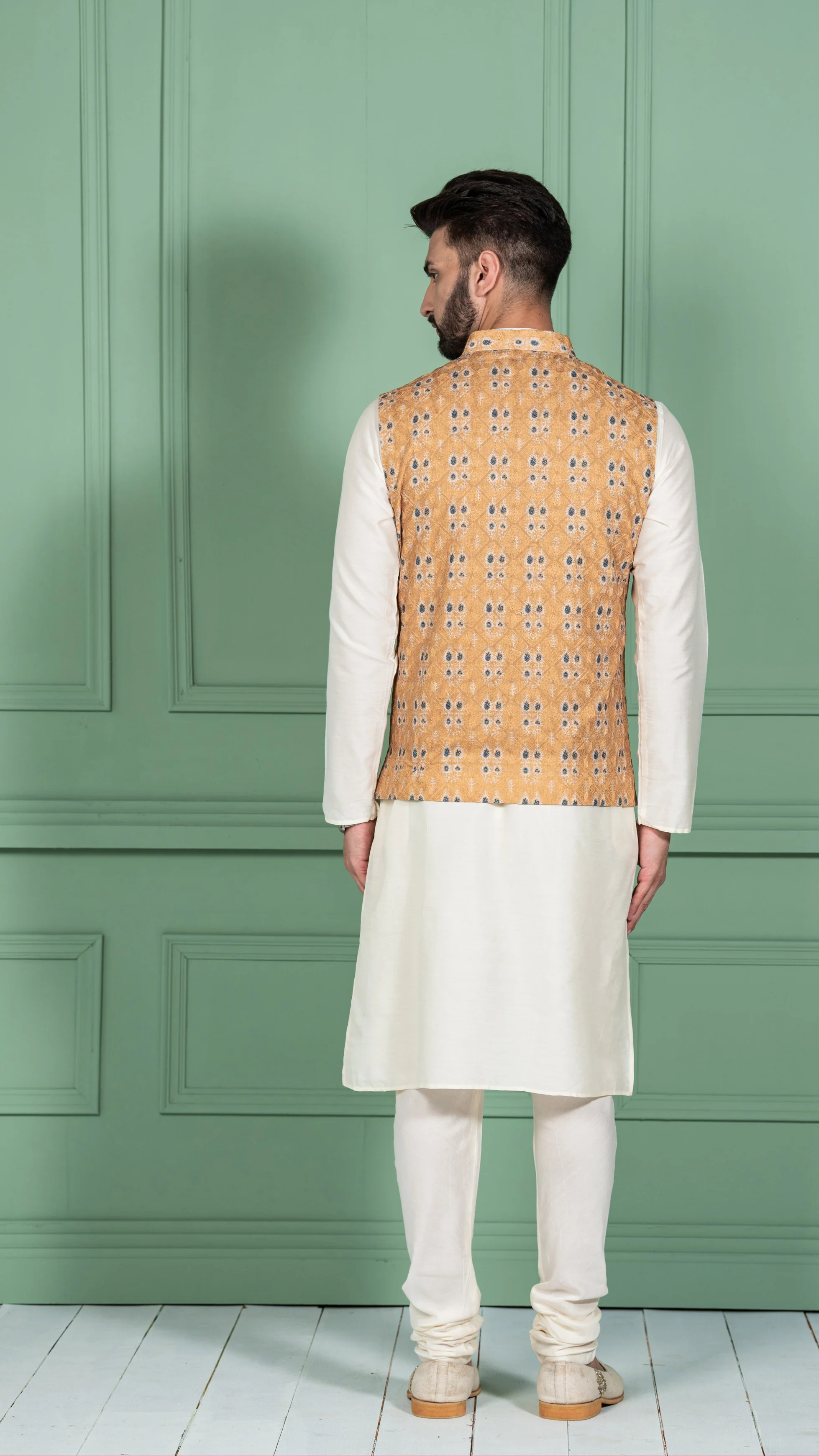Kisah Men Mustard Kurta Jacket Set - Image 3