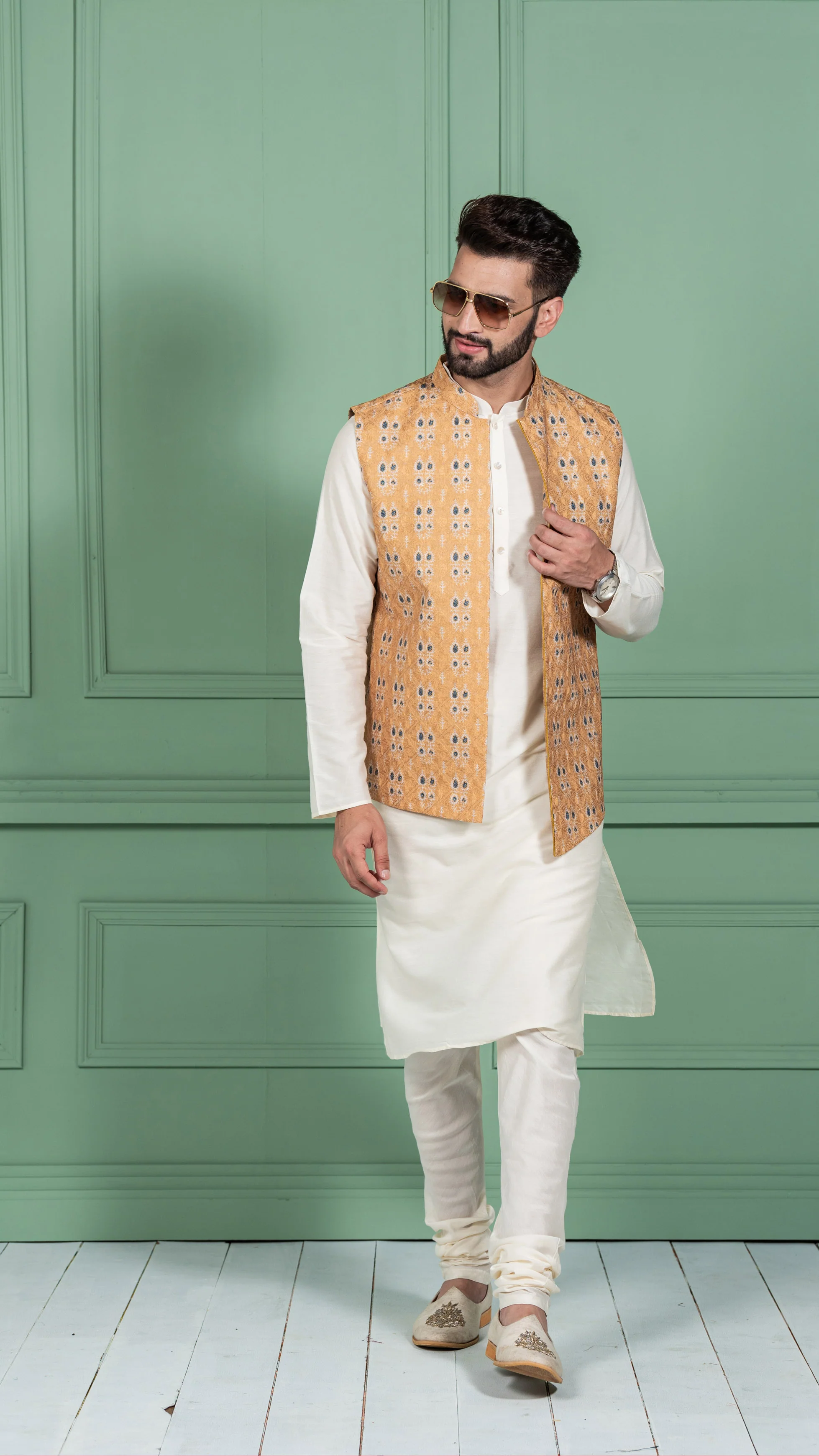 Kisah Men Mustard Kurta Jacket Set - Image 4