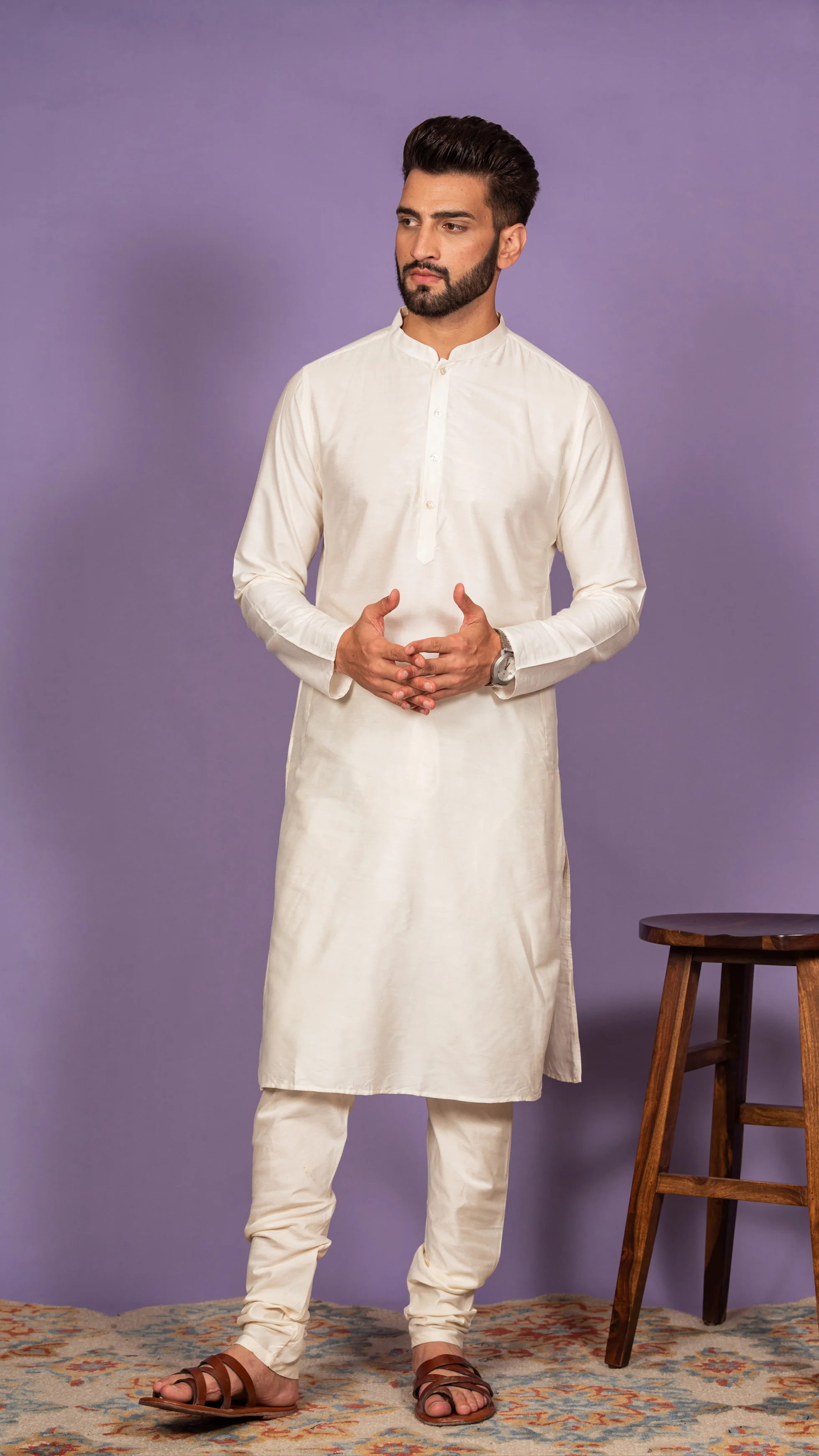 Men Olive Kurta Jacket Set - Image 7